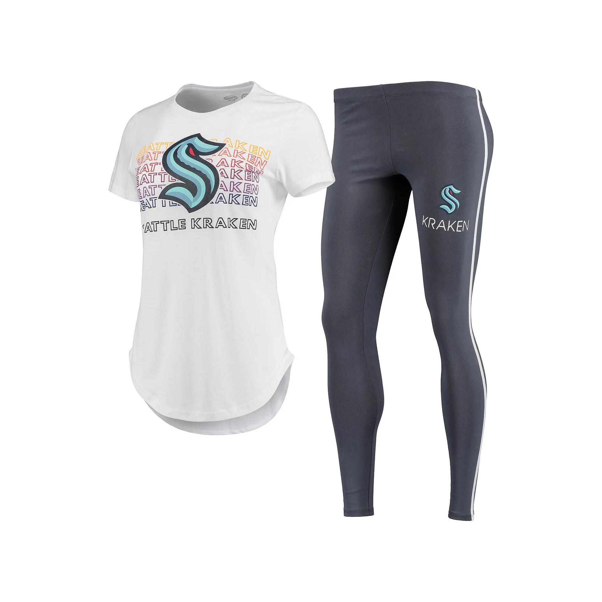 Women's Concepts Sport White/Charcoal Seattle Kraken Sonata T-Shirt & Leggings Set, Size: Small, Krk White Product Image