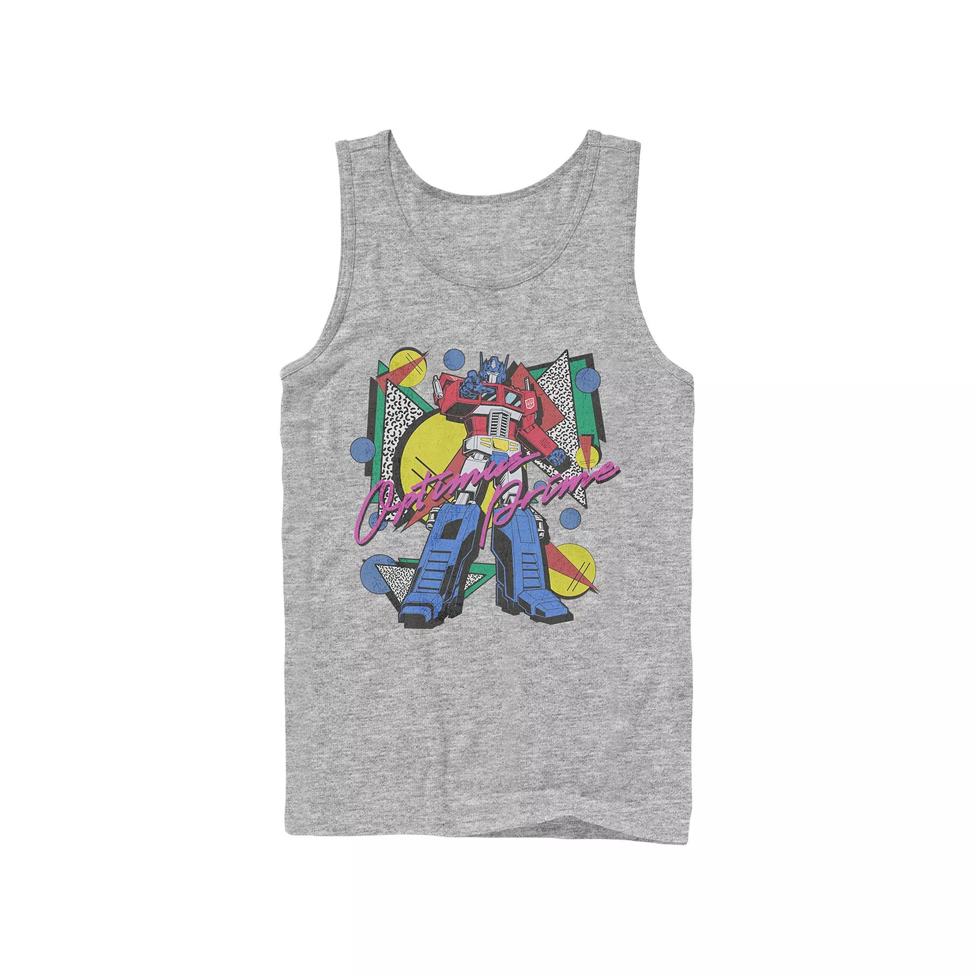 Mens Transformers Optimus Prime 80s Style Background Graphic Tank Top Athletic Grey Product Image
