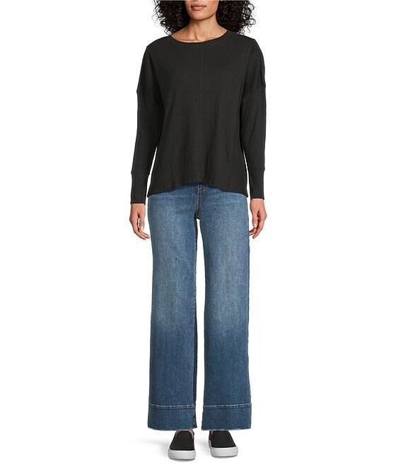Westbound Petite Size Waffle Long Sleeve Pullover Top Product Image