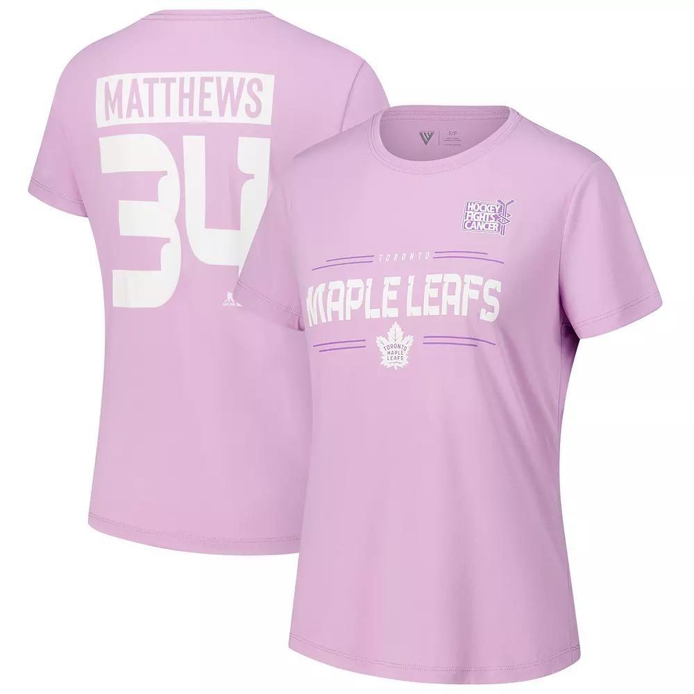 Womens Levelwear Auston Matthews Lavender Toronto Maple Leafs Hockey Fights Cancer Anthem Name & Number T-Shirt Product Image