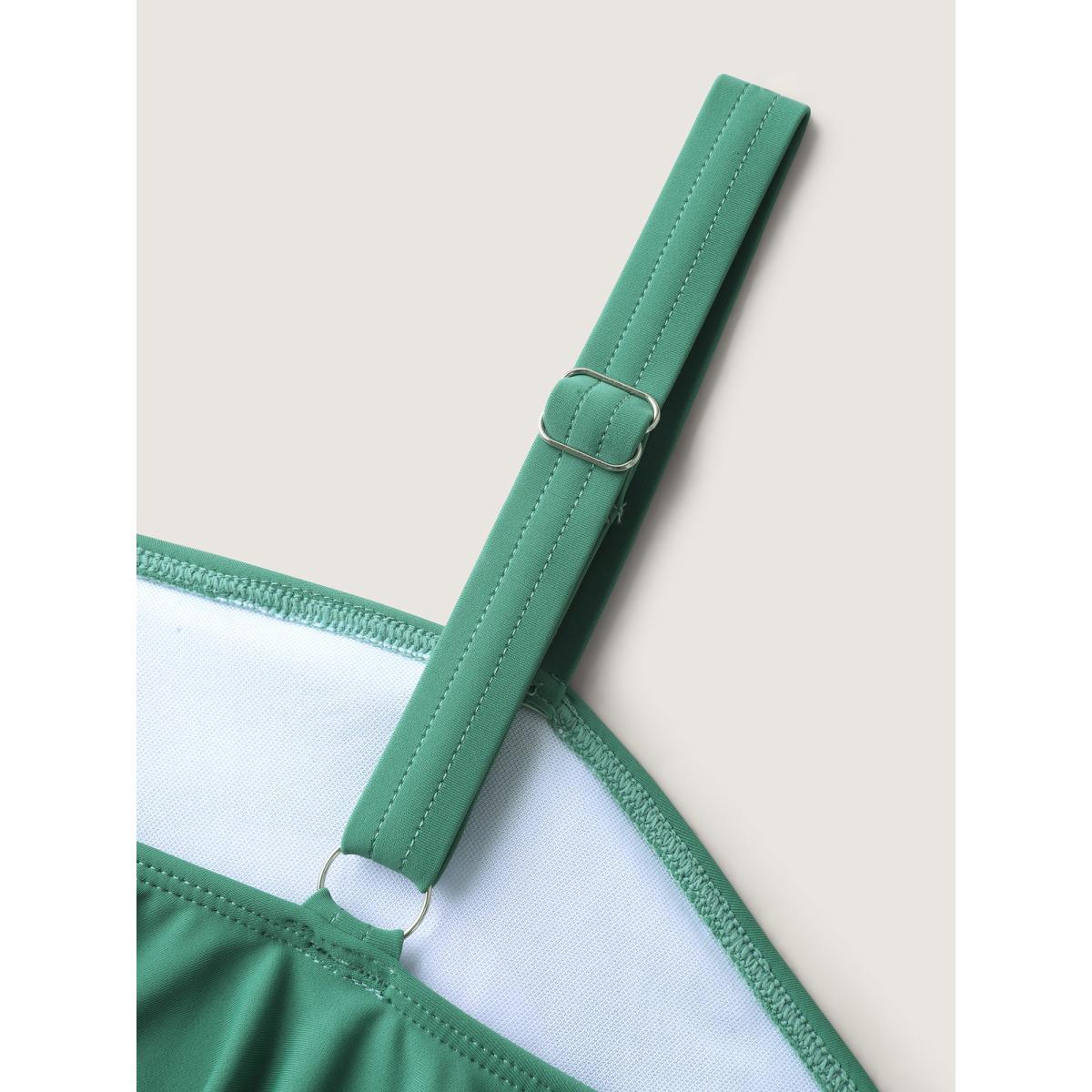Plus Size Ruffled Asymmetrical Shoulder Strap Swim Top Women's Swimwear Greenbean Beach Ruffles High stretch Skinny Asymmetrical Neck Curve Swim Tops BloomChic 18-20/2X Product Image
