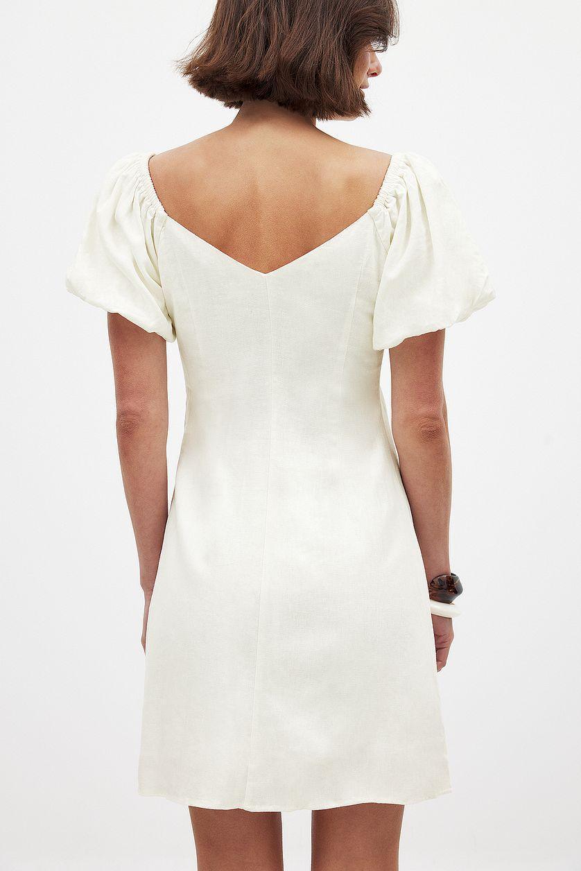 Linen Blend Puff Shoulder Mini Dress Product Image