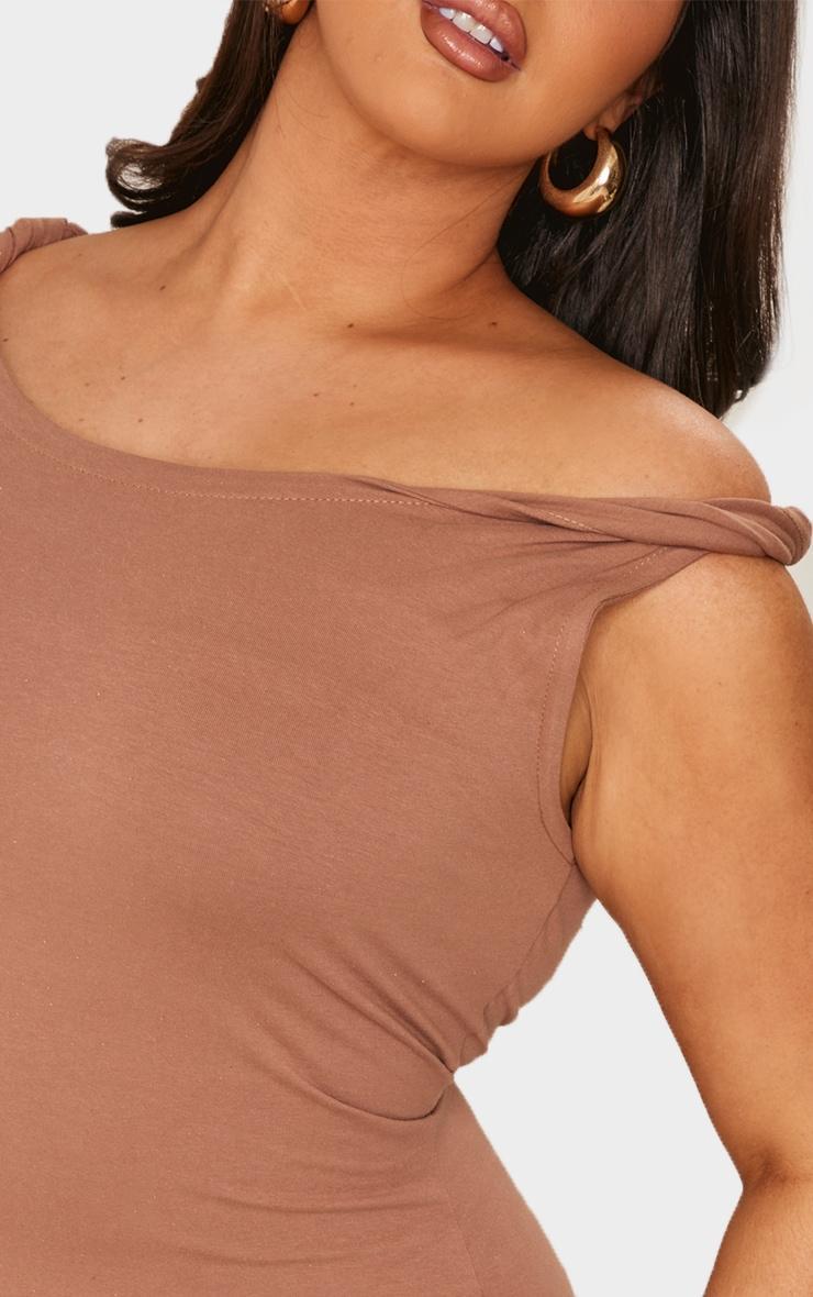 Plus Taupe Cotton Twist Shoulder Mini Dress Product Image