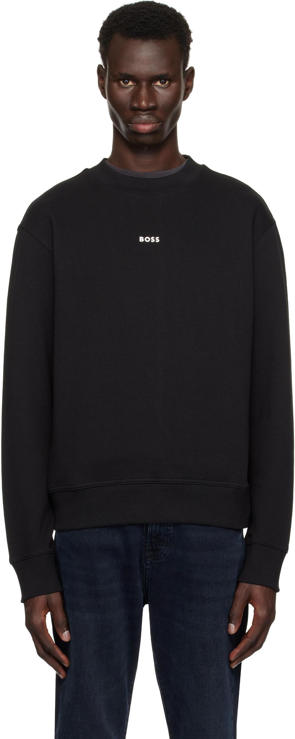 HUGO BOSS Relaxed-fit Sweatshirt In Cotton Terry With Contrast Logo In Black 001 Product Image