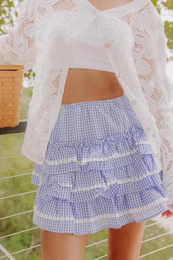 Countryside Charm High Waist Gingham Mini Skirt in Sky Blue Product Image