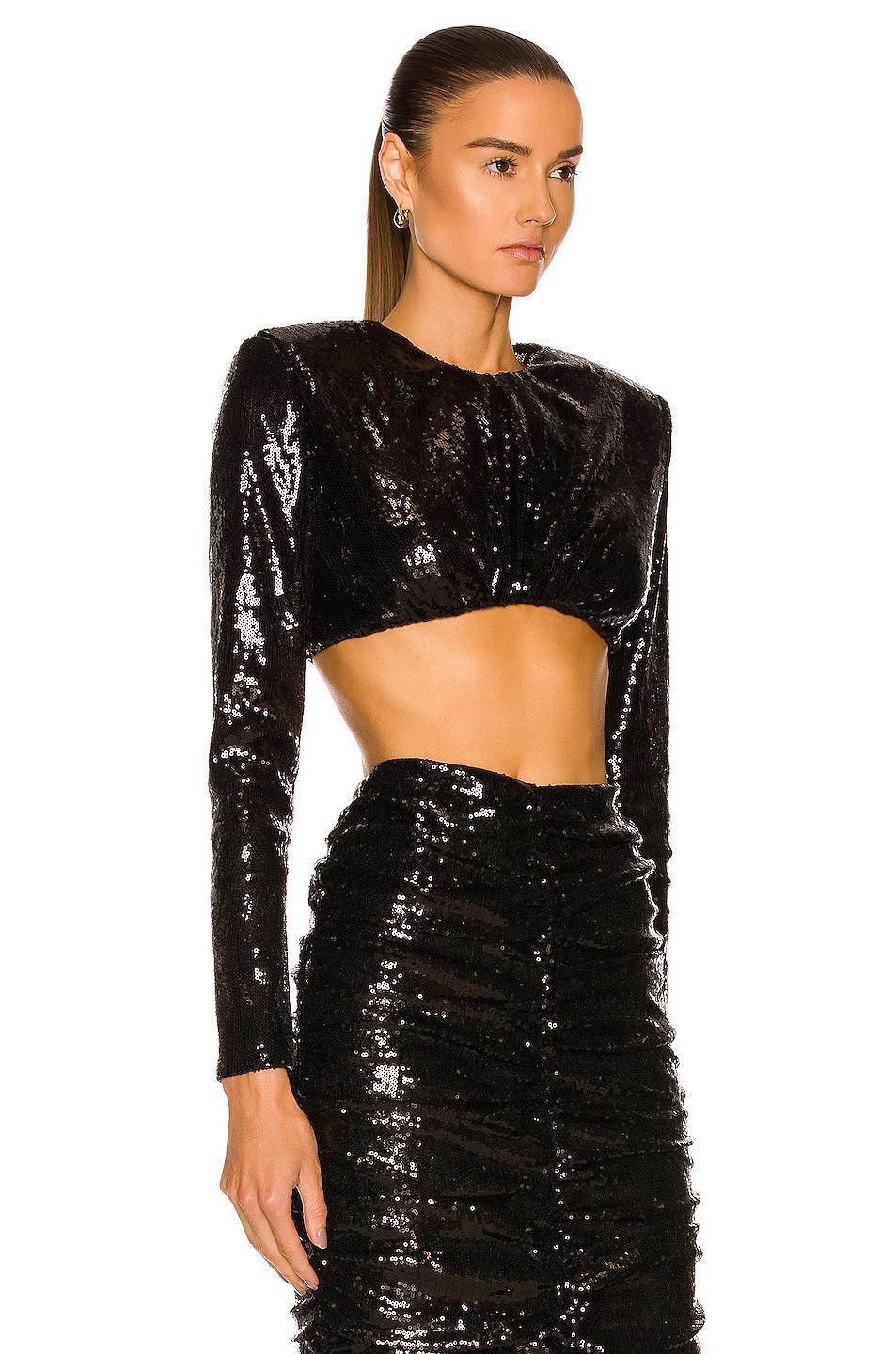 Daniele Carlotta Sequin Crop Top Metallic Silver. (also in ). Product Image
