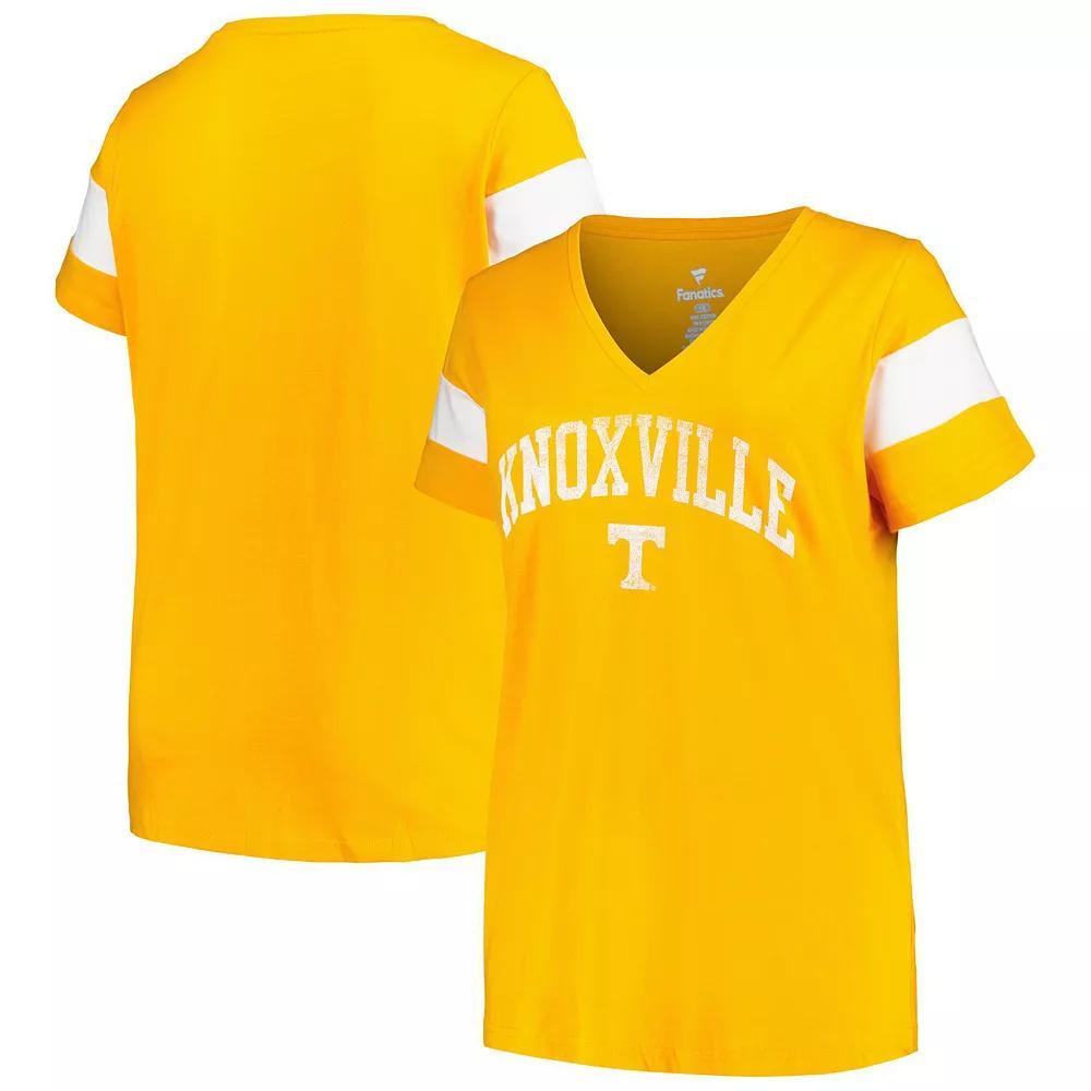 Women's Profile Heather Tennessee Orange Tennessee Volunteers Plus Size Arched City Sleeve Stripe V-Neck T-Shirt, Size: 4XL Product Image