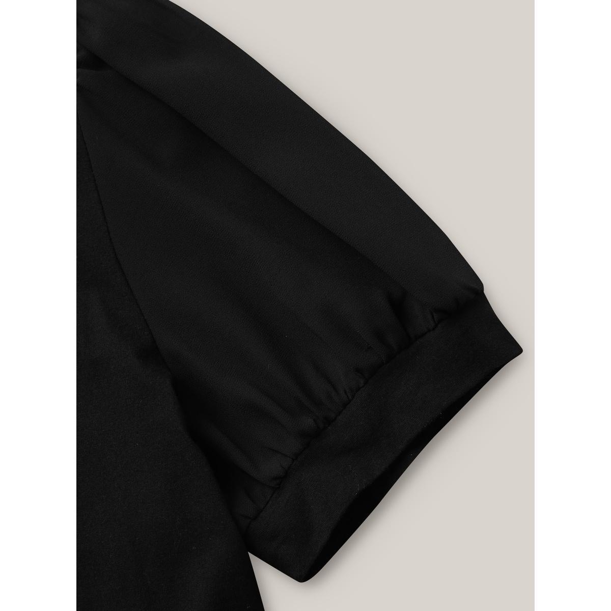 Plus Size Solid Chiffon Patchwork Puff Sleeve T-shirt Black Women Workwear Essentials Patchwork Round Neck Work T-shirts BloomChic 18-20/2X Product Image