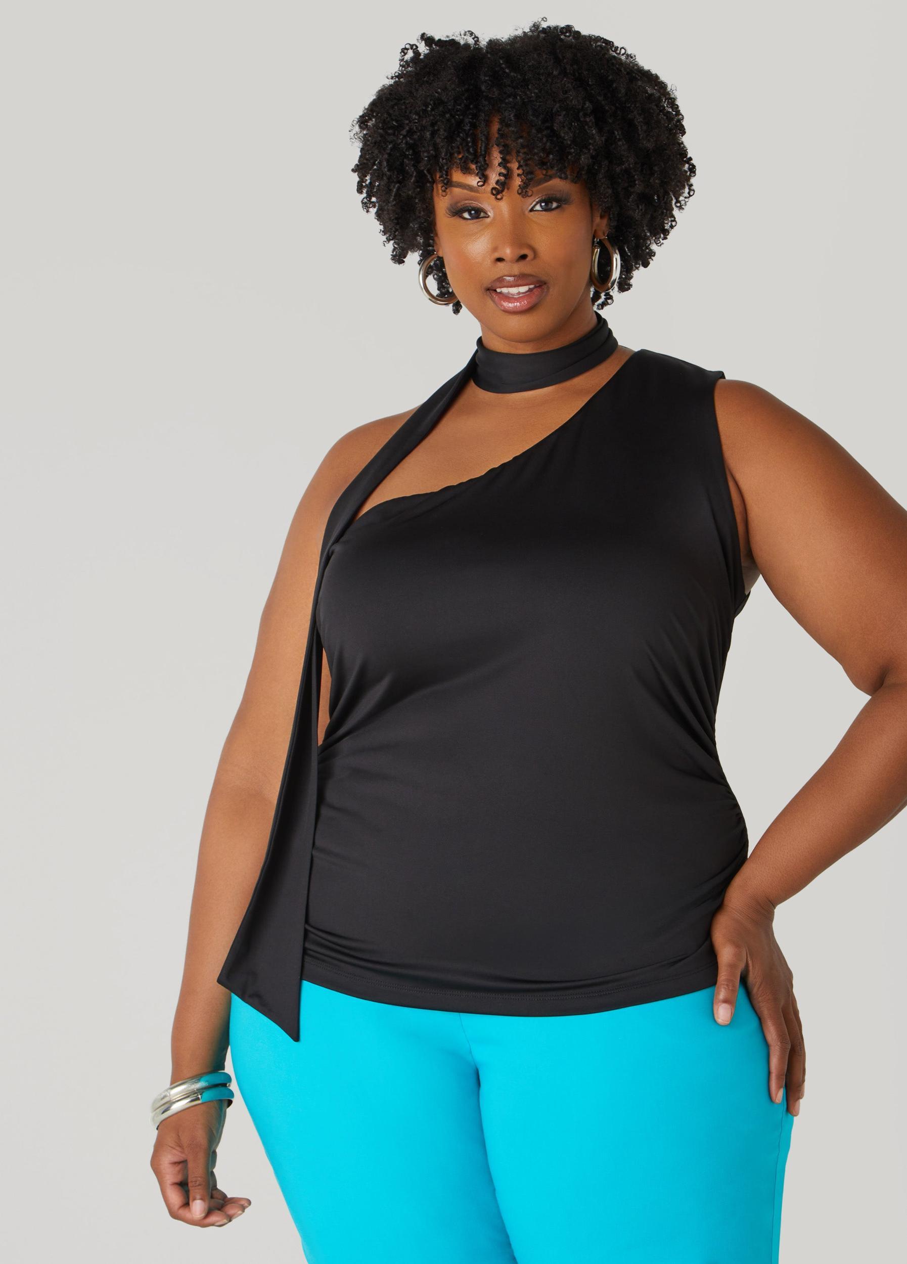 One Shoulder Scarf Neck Top Product Image