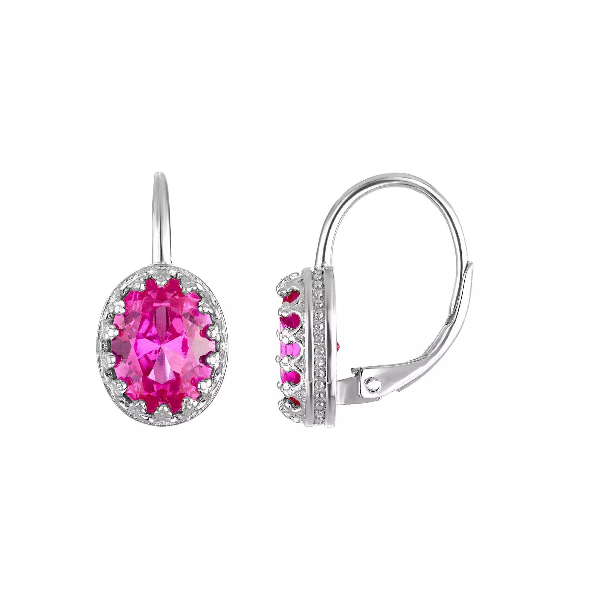 Designs by Gioelli Sterling Silver Gemstone Leverback Earrings, Women's, Cr Red Product Image