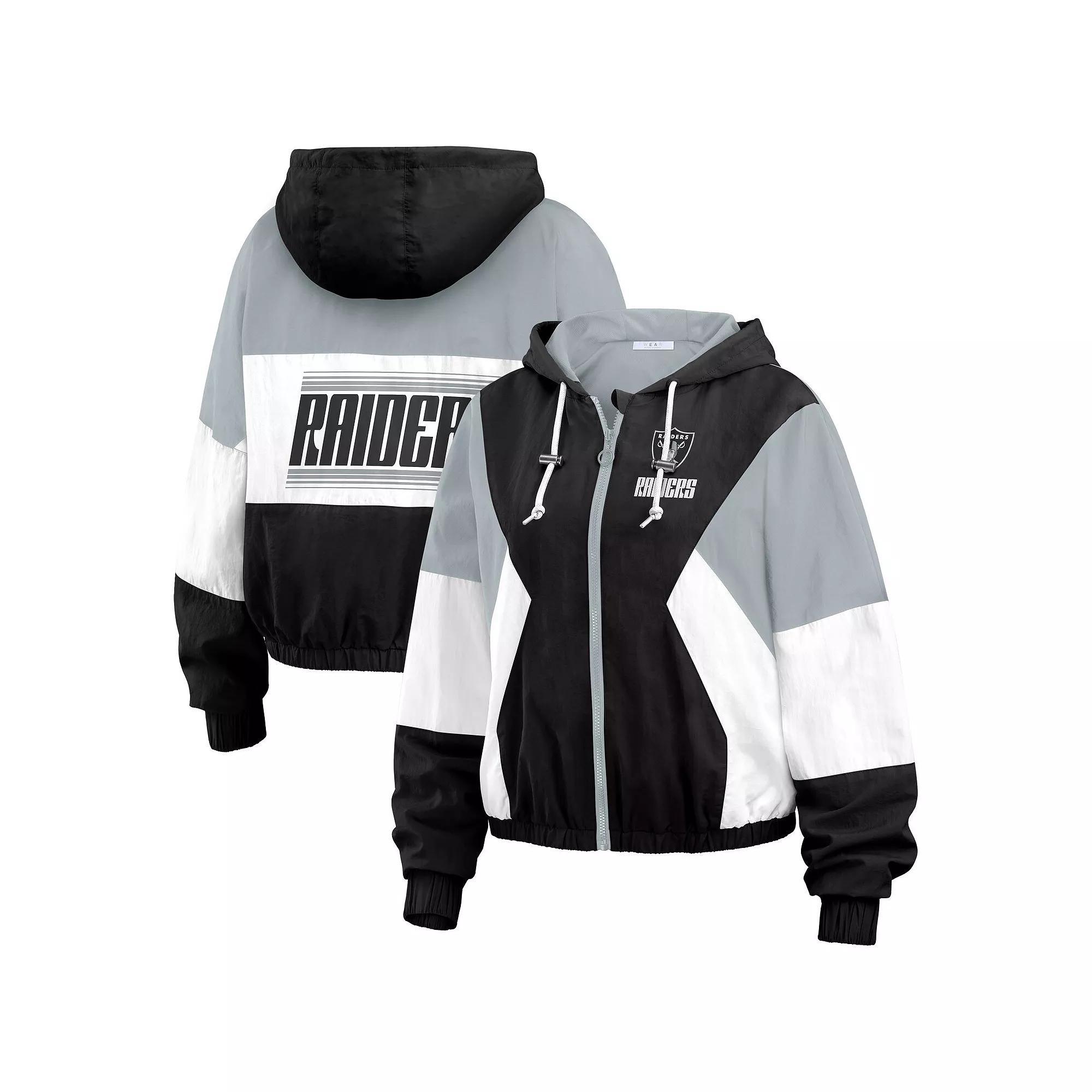 Women's WEAR by Erin Andrews  Navy Chicago Bears Color Block Full-Zip Windbreaker Jacket, Size: Small, Blue Product Image