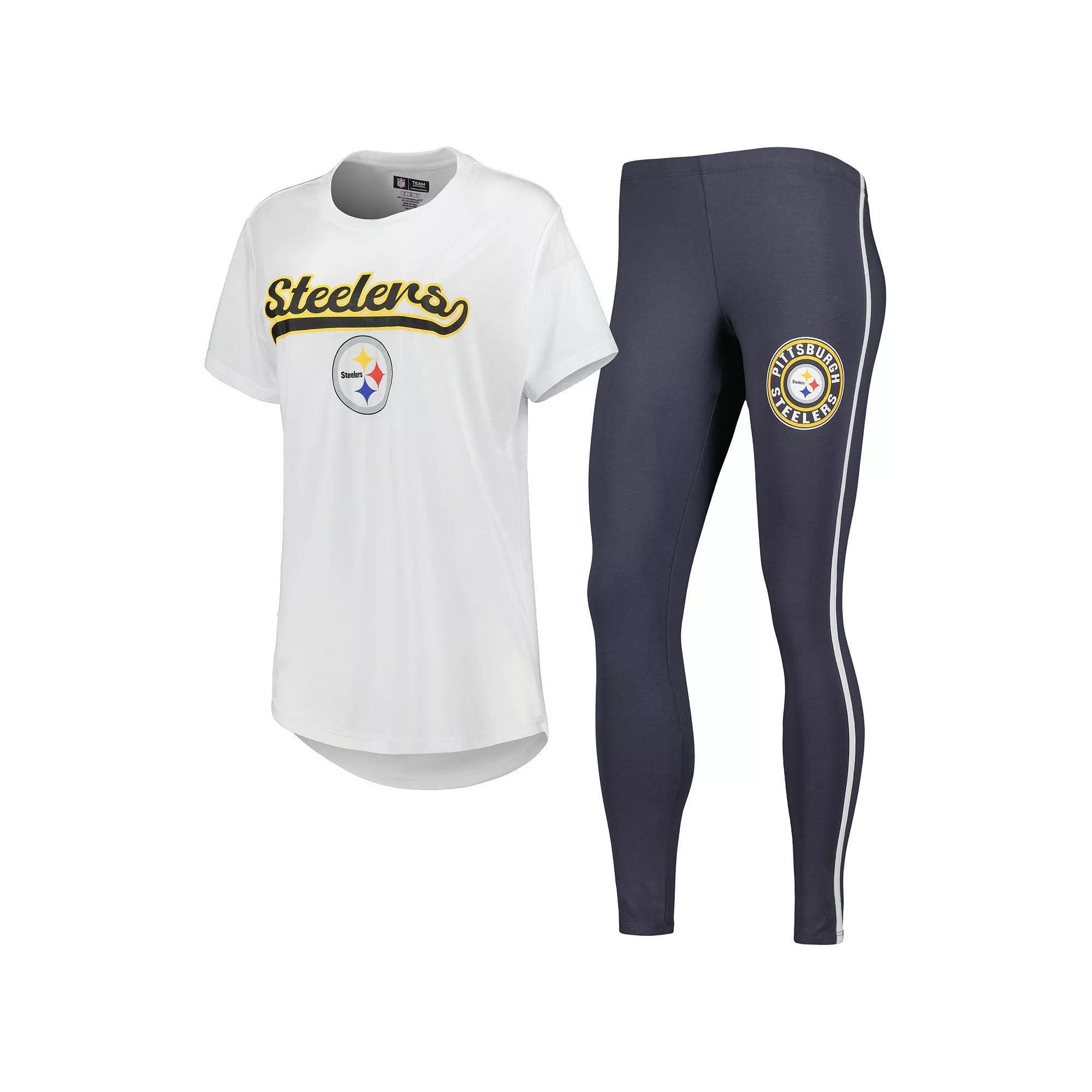Women's Concepts Sport White/Charcoal Pittsburgh Steelers Sonata T-Shirt & Leggings Sleep Set, Size: Large Product Image