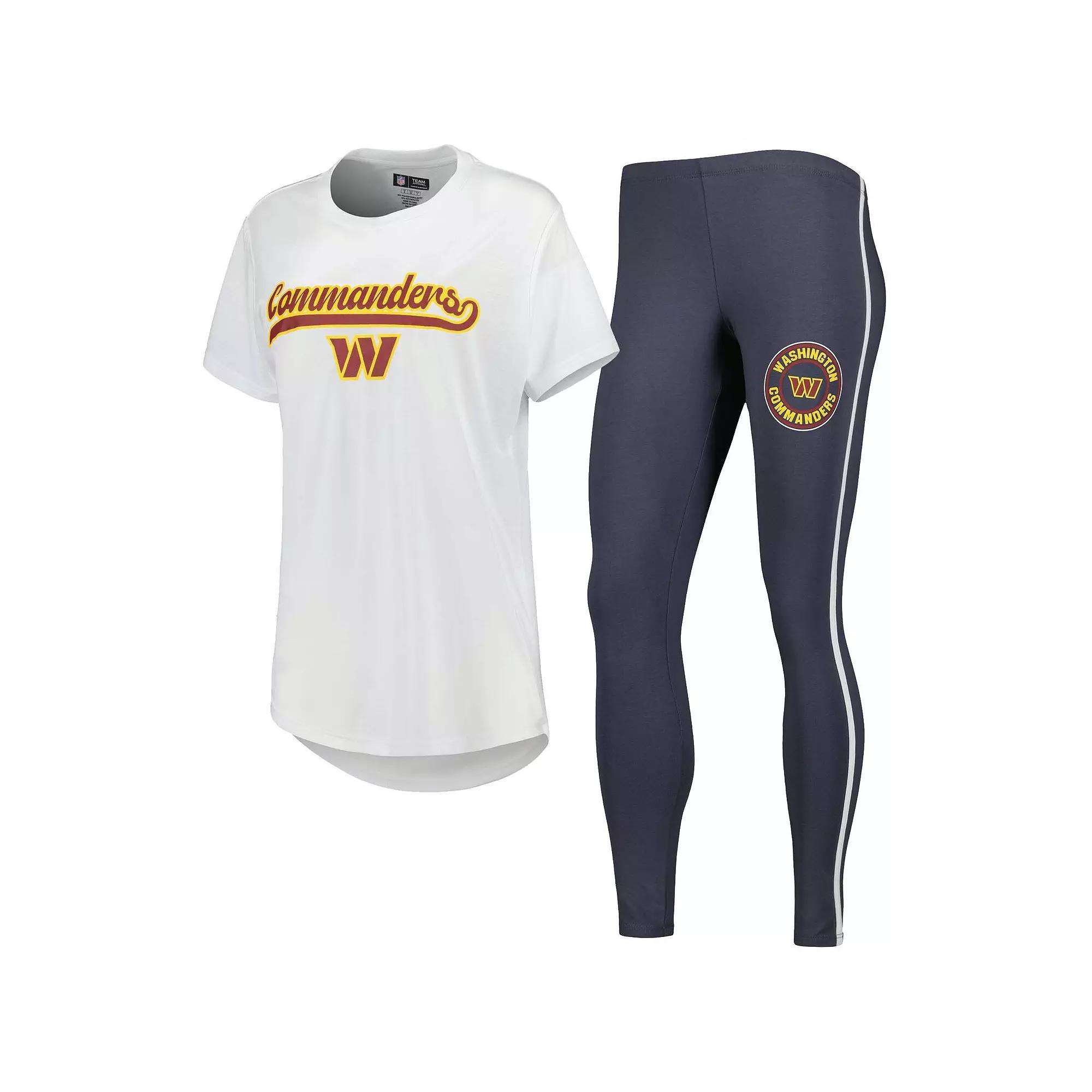 Women's Concepts Sport White/Charcoal Washington Commanders Sonata T-Shirt & Leggings Sleep Set, Size: Large, Wft White Product Image