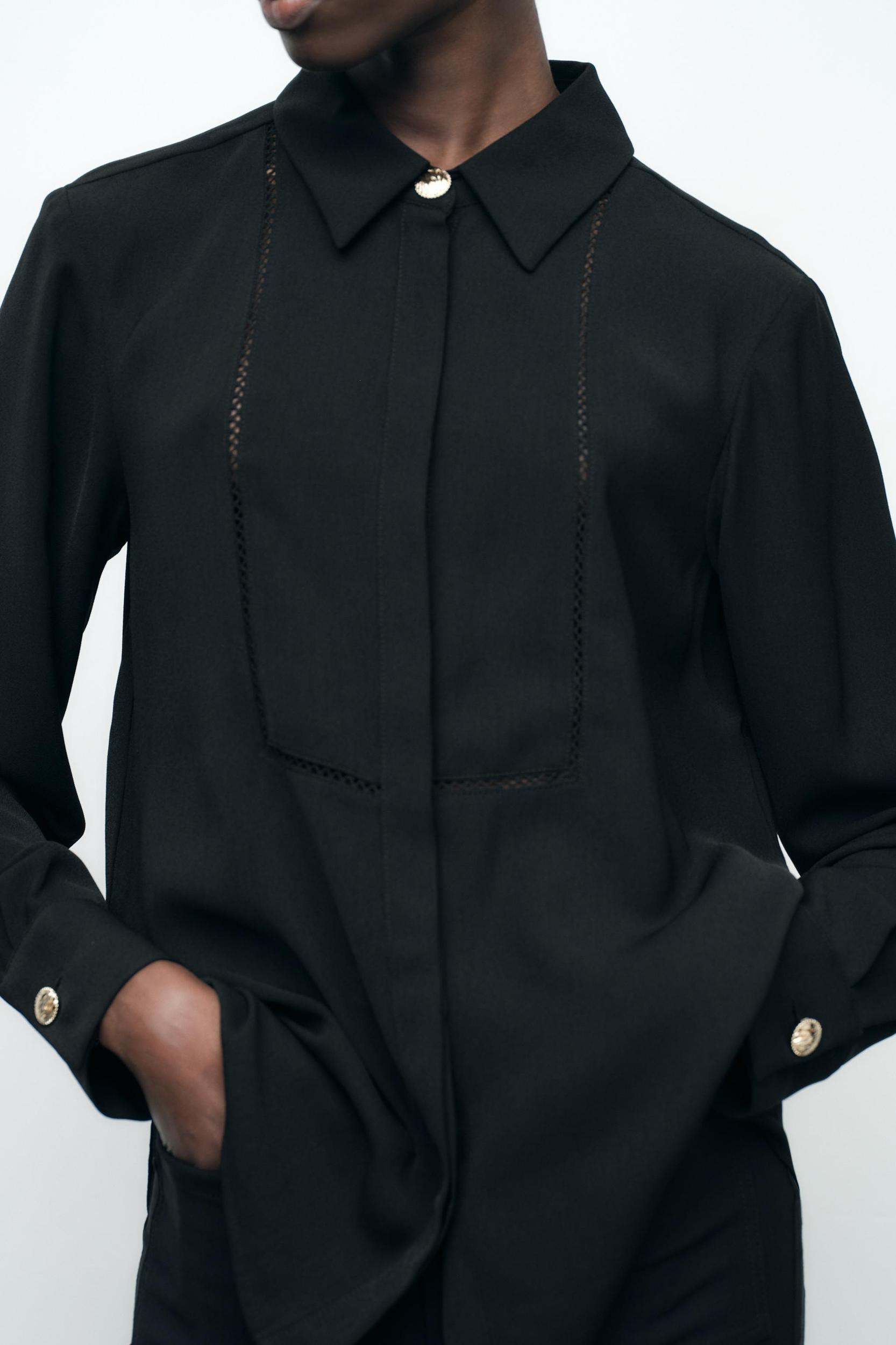 LACE INSERT CREPE SHIRT Product Image