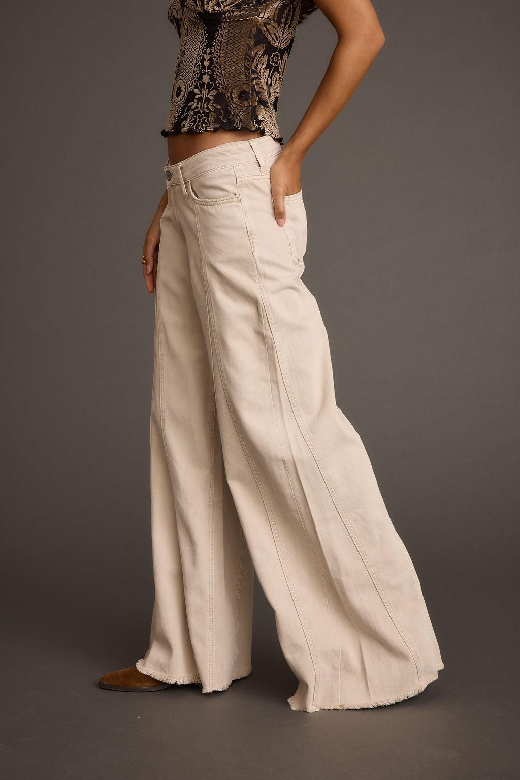 Sierra Beige Low Rise Wide Leg Jean Product Image