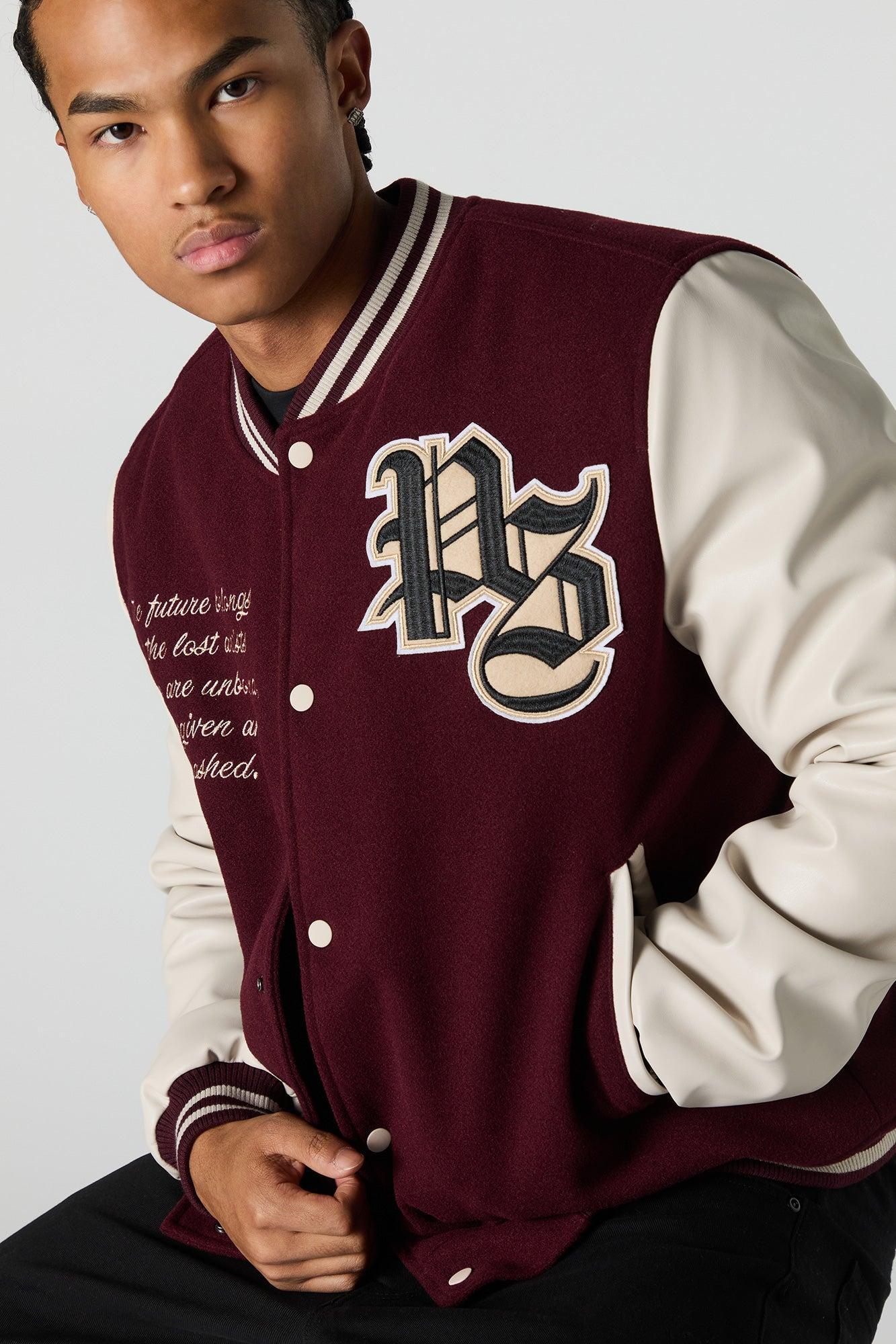 City Embroidered Fleece Varsity Jacket Male Product Image