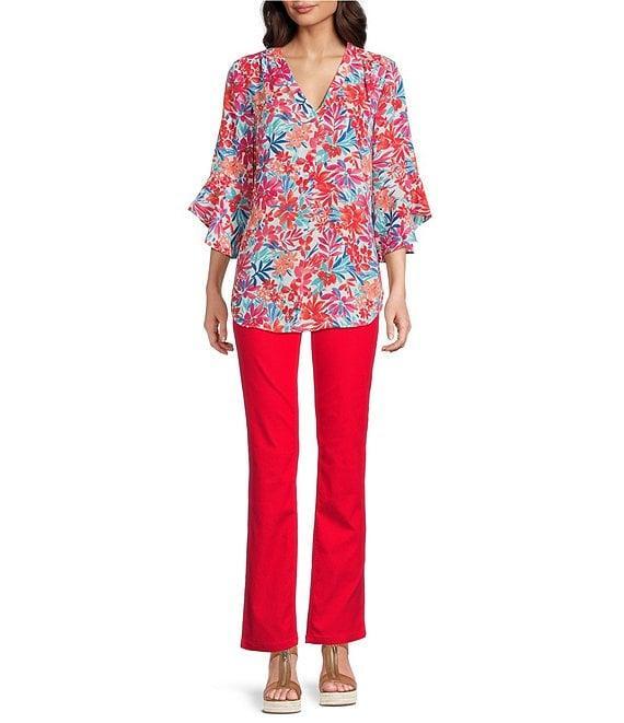 Jones New York Floral Printed V-Neck Flare Sleeve Tunic Product Image