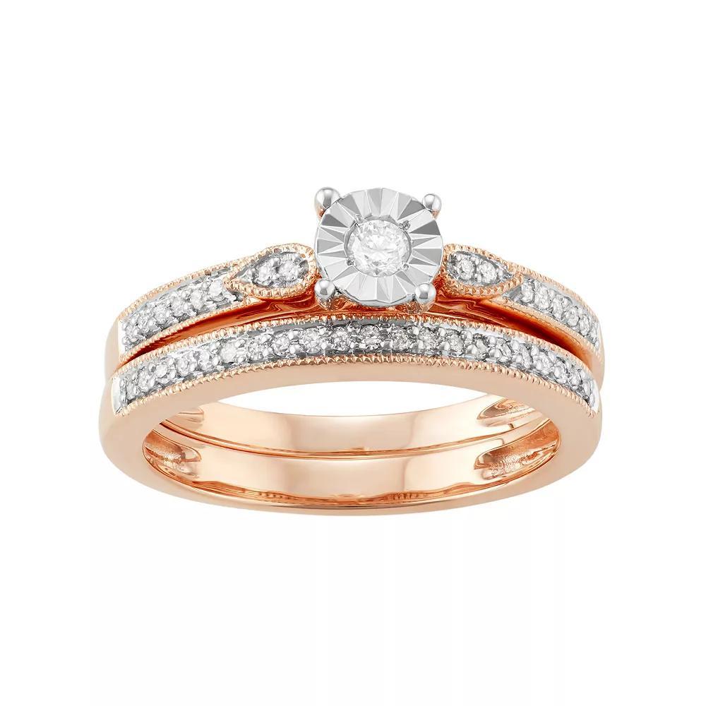 10k Rose Gold 1/4 Carat T.W. Diamond Engagement Ring Set, Women's, Size: 9, 10k Rgold Product Image