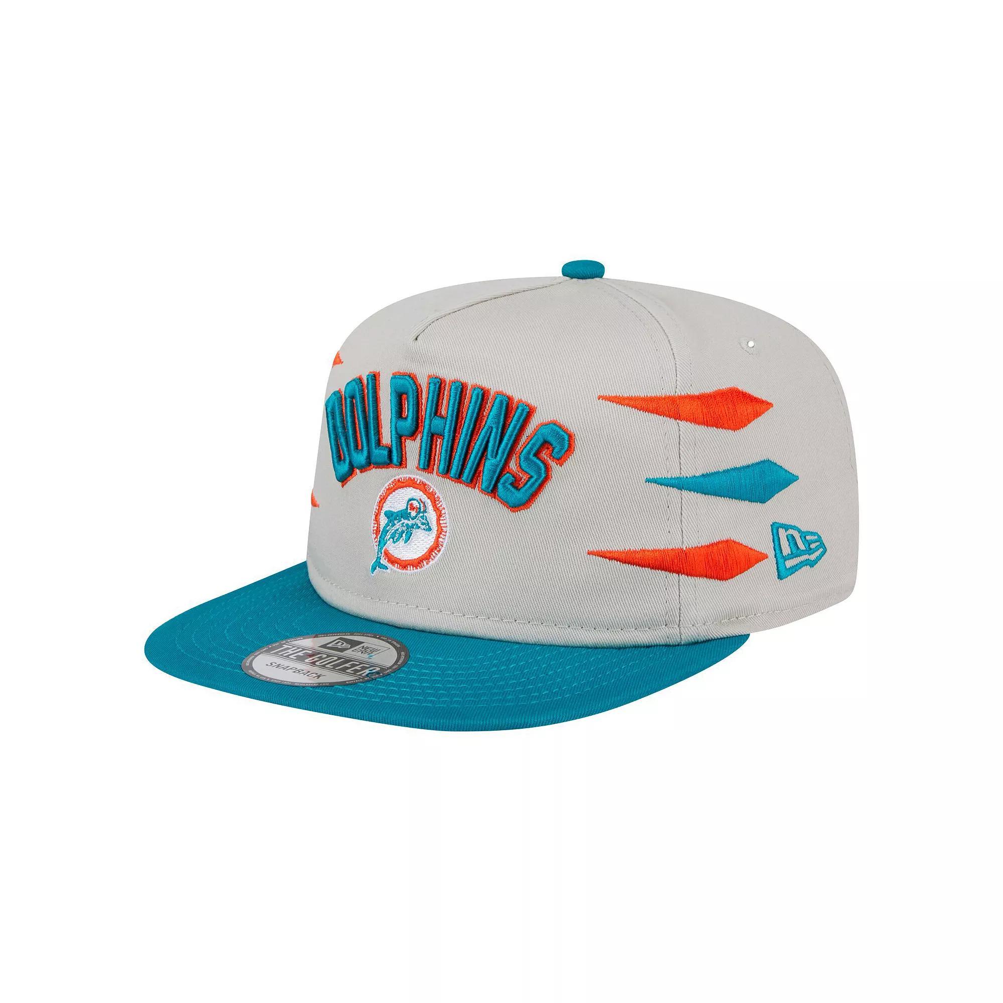 Mens New Era Stone/Aqua Miami Dolphins Athletic Golfer Snapback Hat Product Image