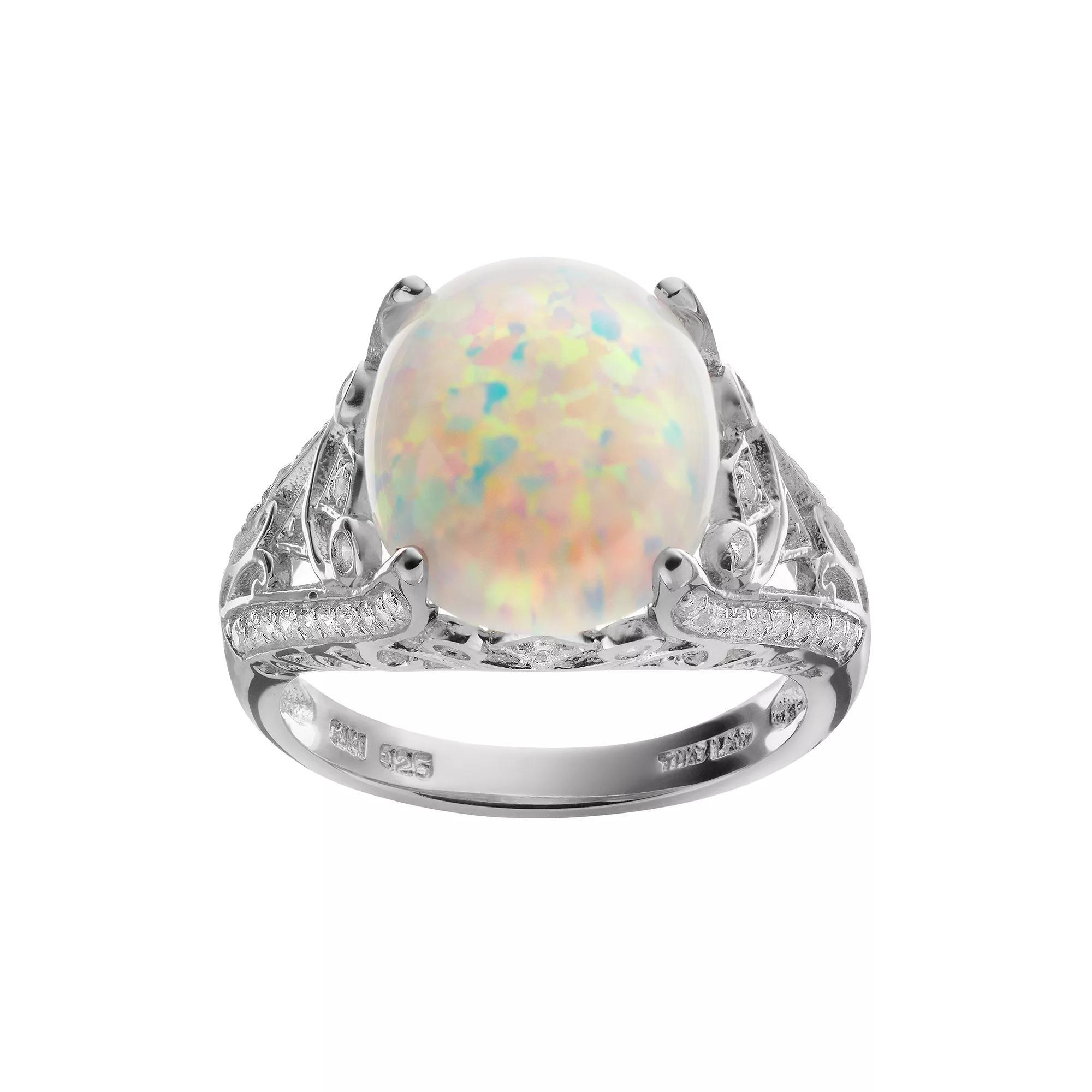 Sophie Miller Lab-Created Opal & Cubic Zirconia Sterling Silver Openwork Ring, Womens White Product Image