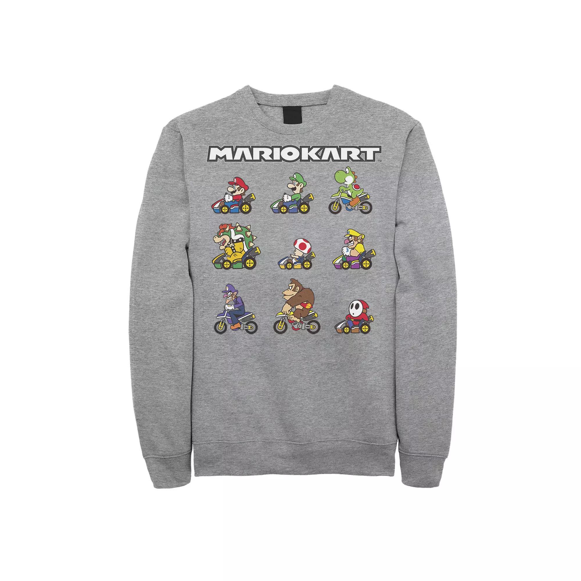 Big & Tall Mario Kart Pixelated Character Grid Fleece Sweatshirt, Men's, Size: 5XL, Athletic Grey Product Image