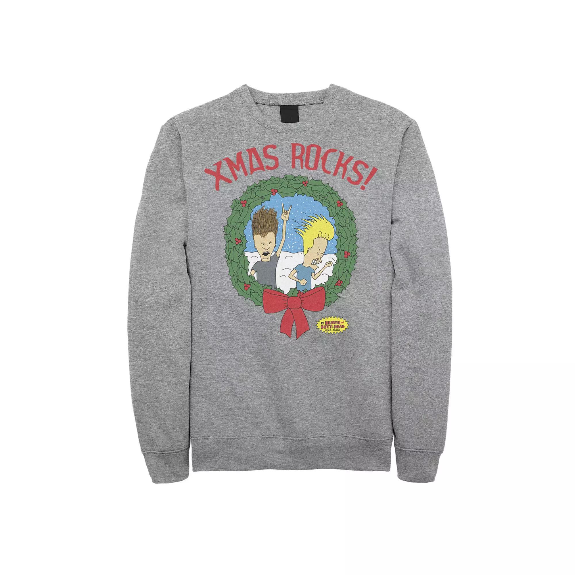 Mens MTV Beavis and Butt-head Christmas Fleece Athletic Grey Product Image