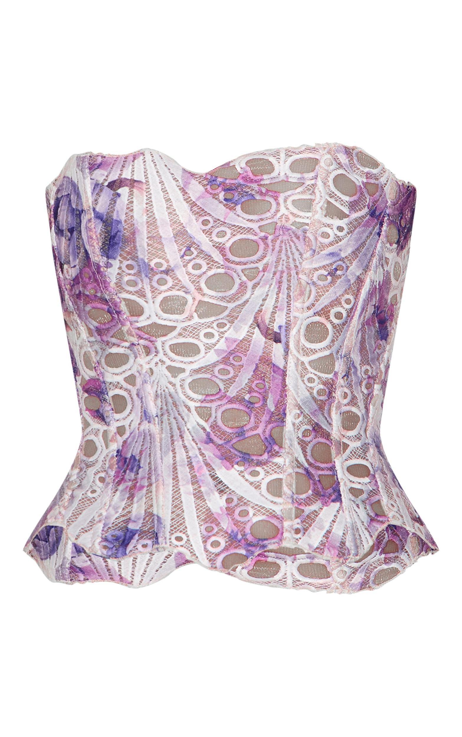 Blue Textured Sheer Floral Lace Corset Product Image