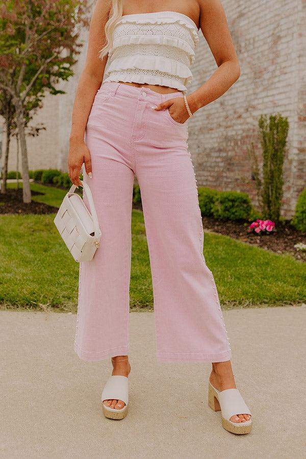 The Lorelai High Waist Pearl Embellished Jean in Lavender Product Image