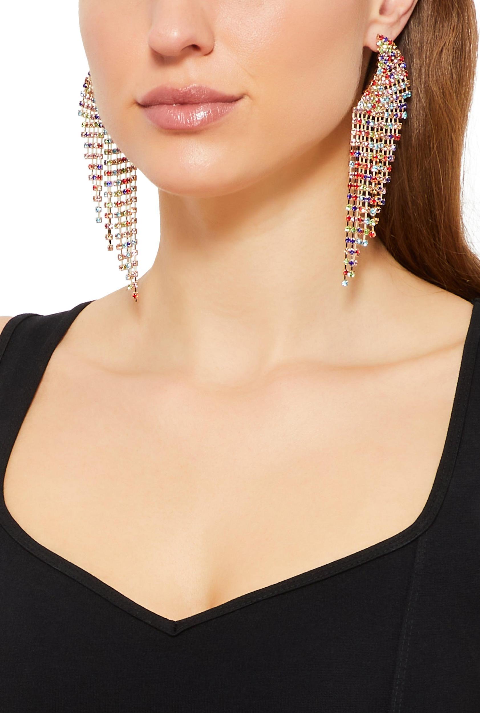 Rhinestone Teardrop Fringe Earrings Female Product Image