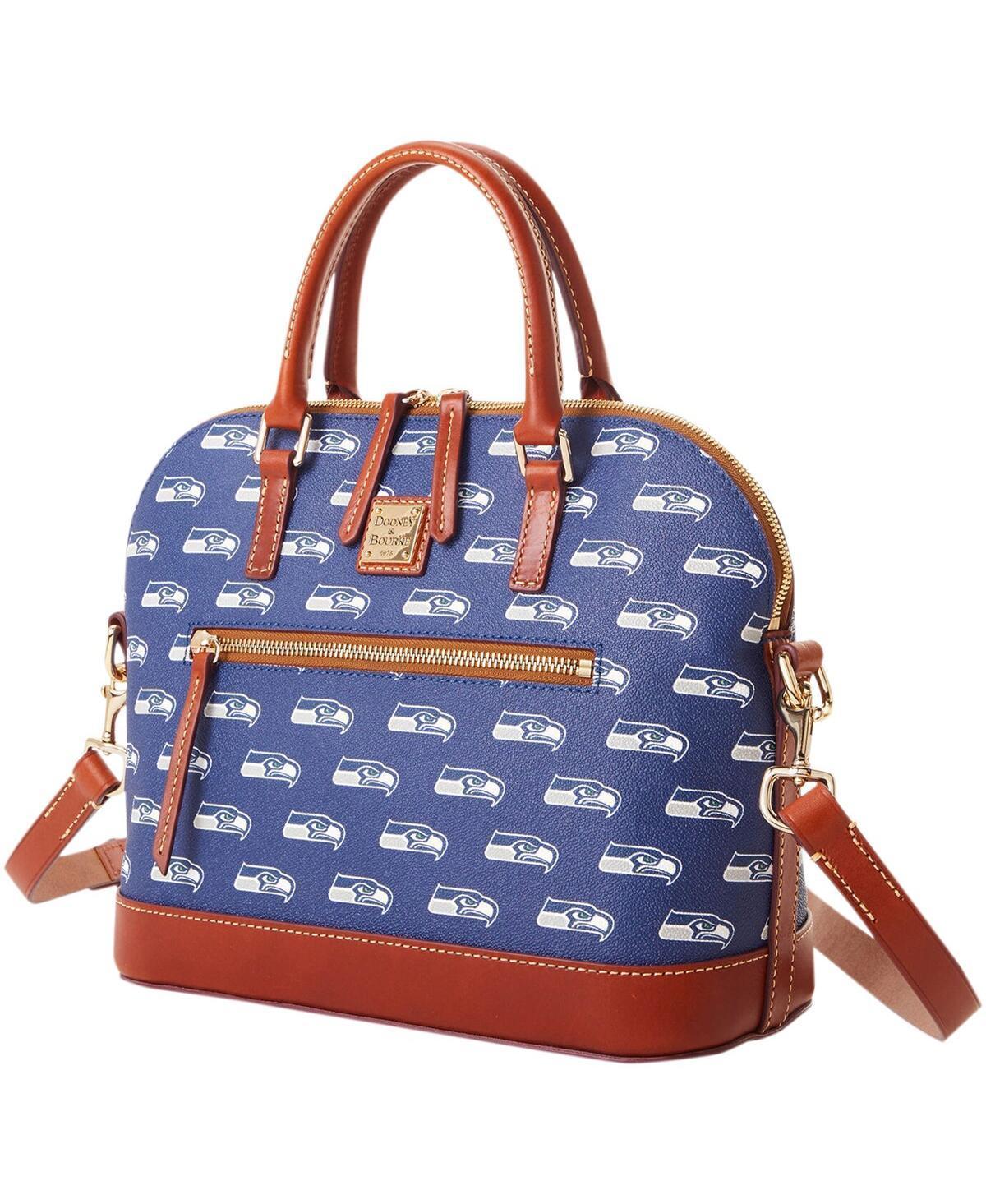 Dooney & Bourke Womens NFL Seahawks Domed Zip Coated Cotton Satchel Bag in Navy Product Image