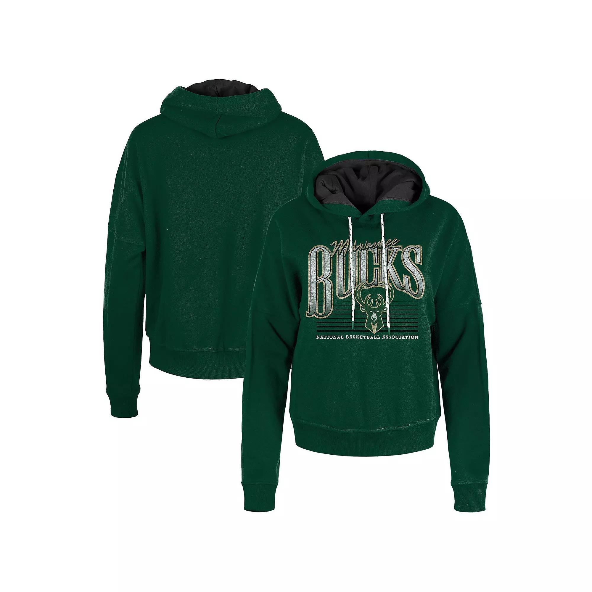 Women's New Era Hunter Green Milwaukee Bucks Boxy Pullover Hoodie, Size: XS, Team Product Image