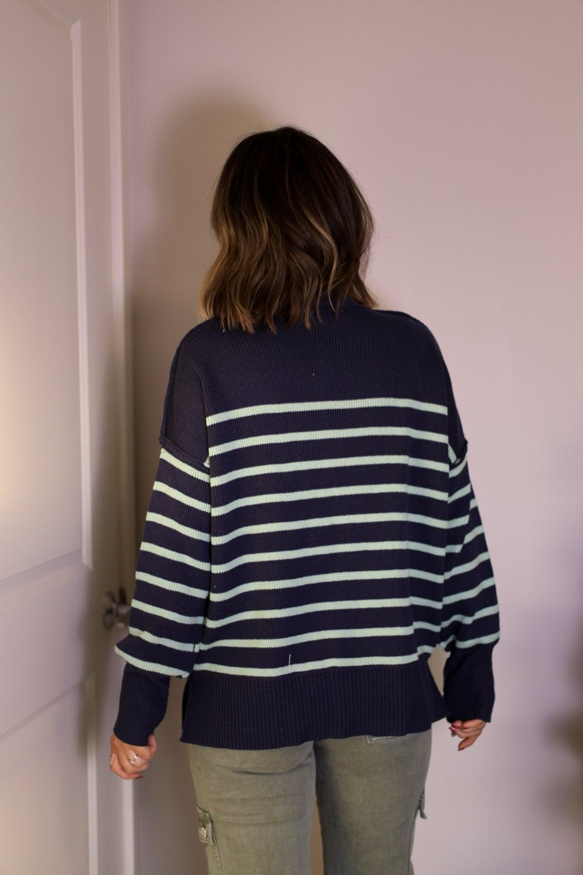 Navy and Green Striped Pullover Sweater - FINAL SALE Product Image