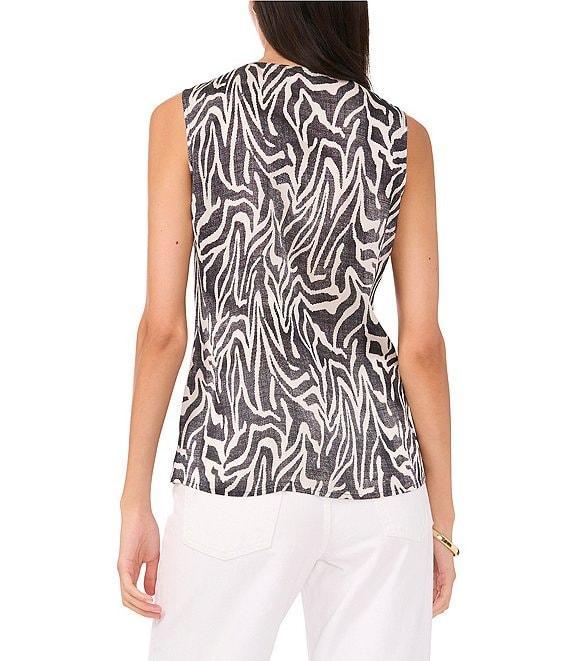Vince Camuto Satin Zebra Print V-Neck Sleeveless Ruffle Front Blouse Product Image