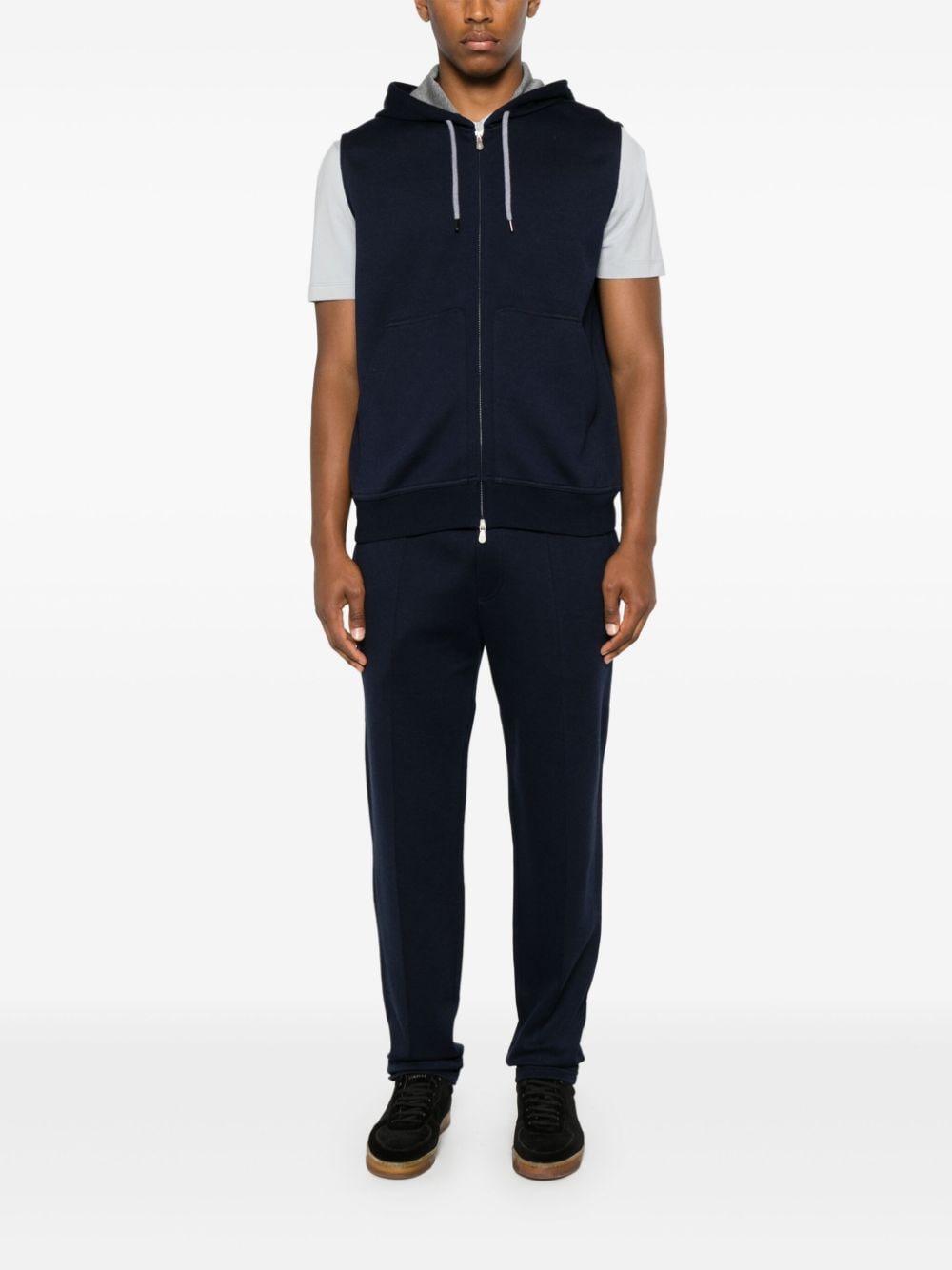 BRUNELLO CUCINELLI Sleeveless Full-zip Hoodie In Blue Product Image