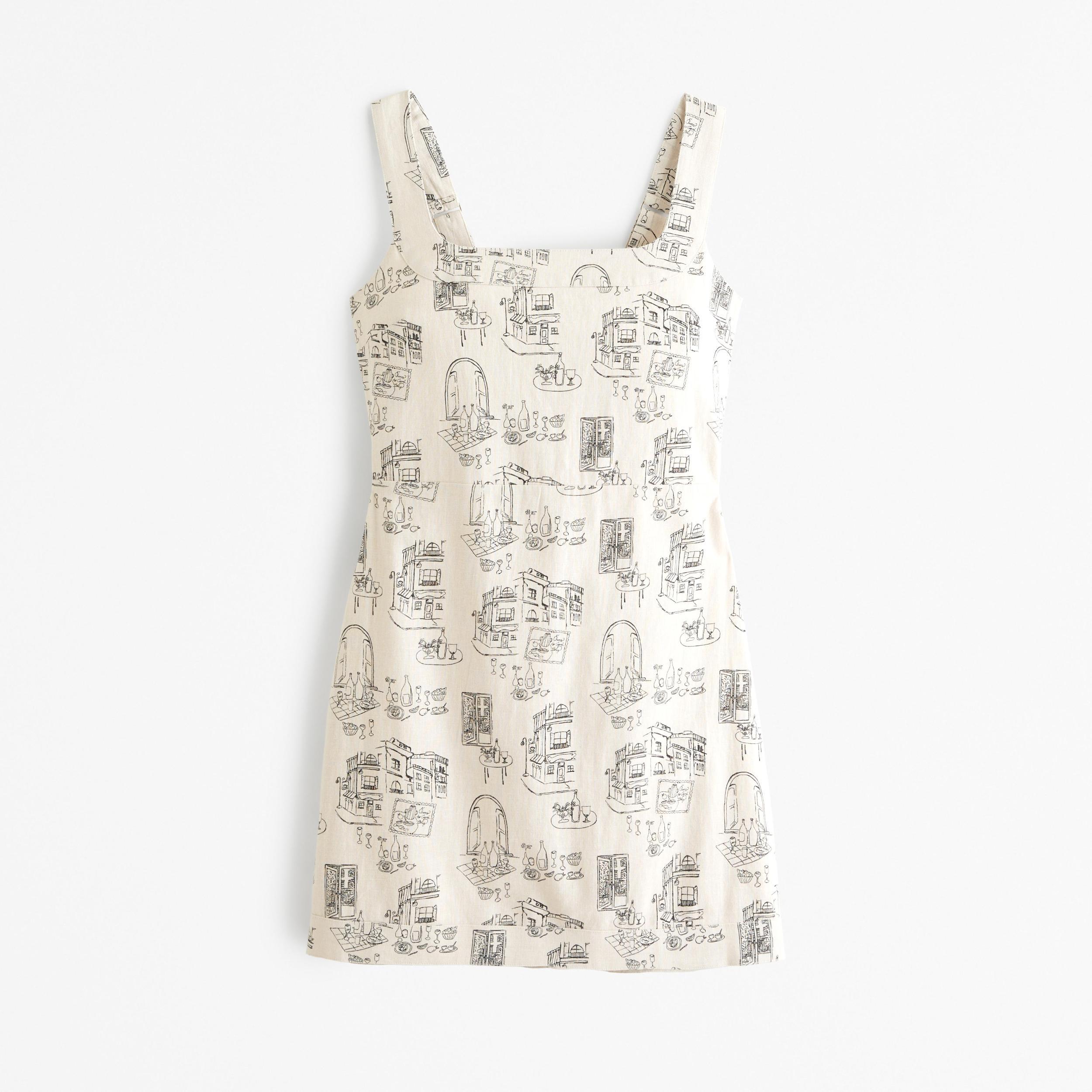Linen-Blend Wide Strap Mini Dress Product Image