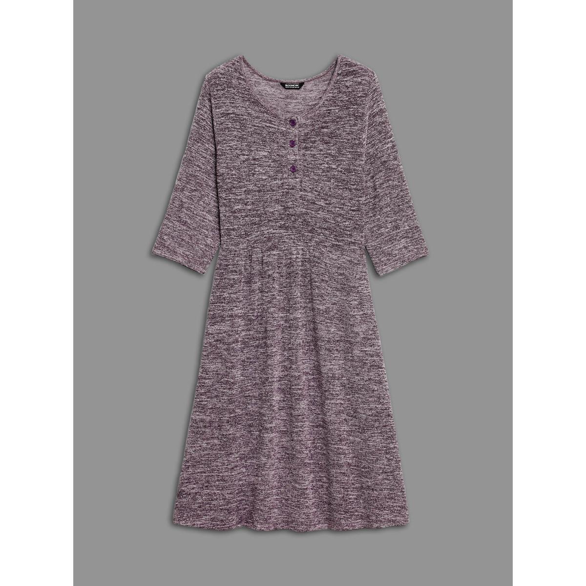Plus Size Solid Heather Button Up Knit Dress Deeppurplered Women Casual Button Knit Dresses Bloomchic 30/6X Product Image