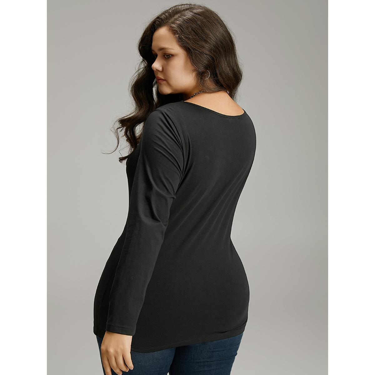 Plus Size Cotton Solid Scoop Neck T-shirt Black Women Elegant Plain Plain Scoop Neck Dailywear T-shirts BloomChic 14-16/1X Product Image