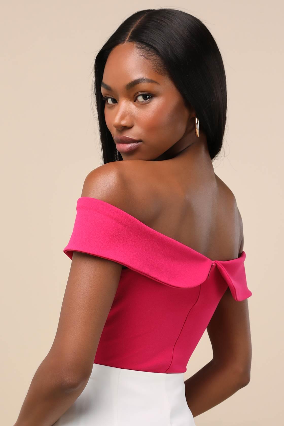 Wylah Hot Pink Off-the-Shoulder Cutout Bodysuit Product Image