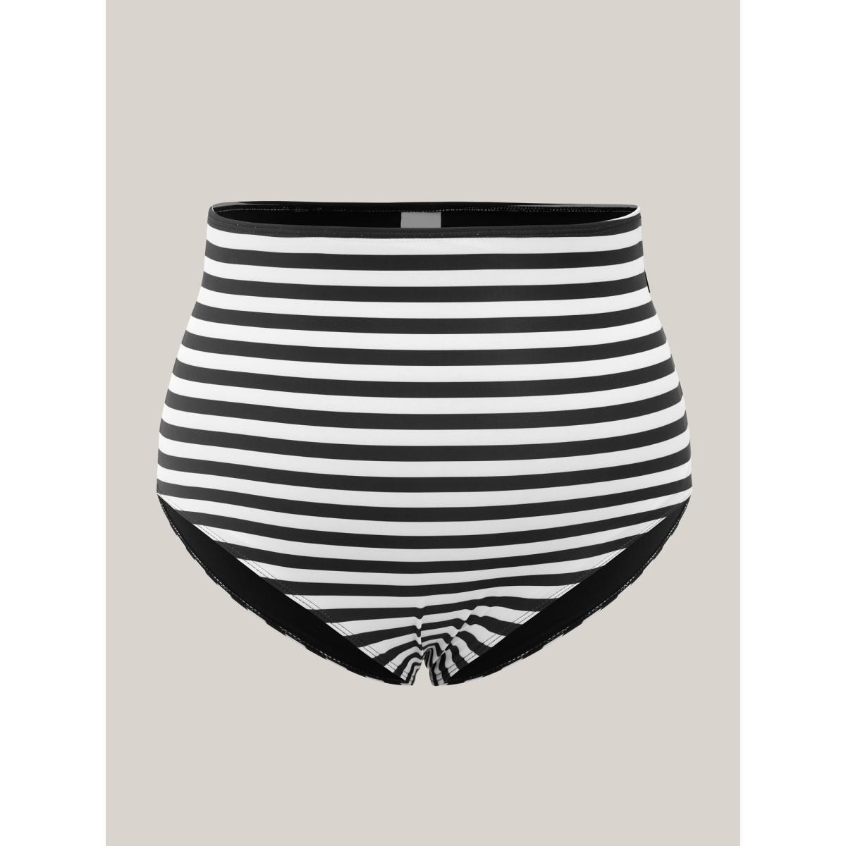 Plus Size Stripes Patchwork Tie Knot Cross Straps Swim Dress Women's Swimwear Black Beach Bodycon Heart neckline High stretch Curve Swim Dresses BloomChic 14-16/1X Product Image