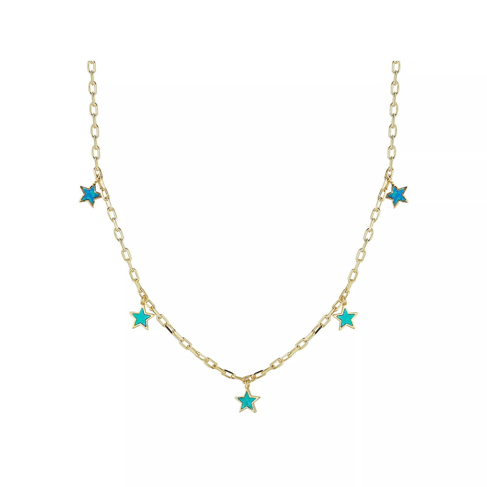 Sunkissed Sterling Simulated Blue Opal Star Charm Necklace, Women's, Gold Tone Product Image