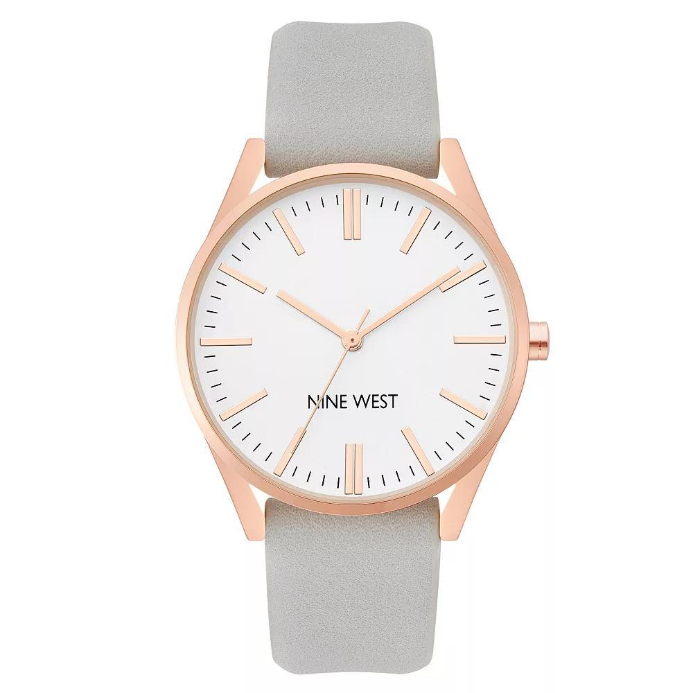 Nine West Womens Faux Leather Strap Watch Rose Gold Tone Gray Product Image