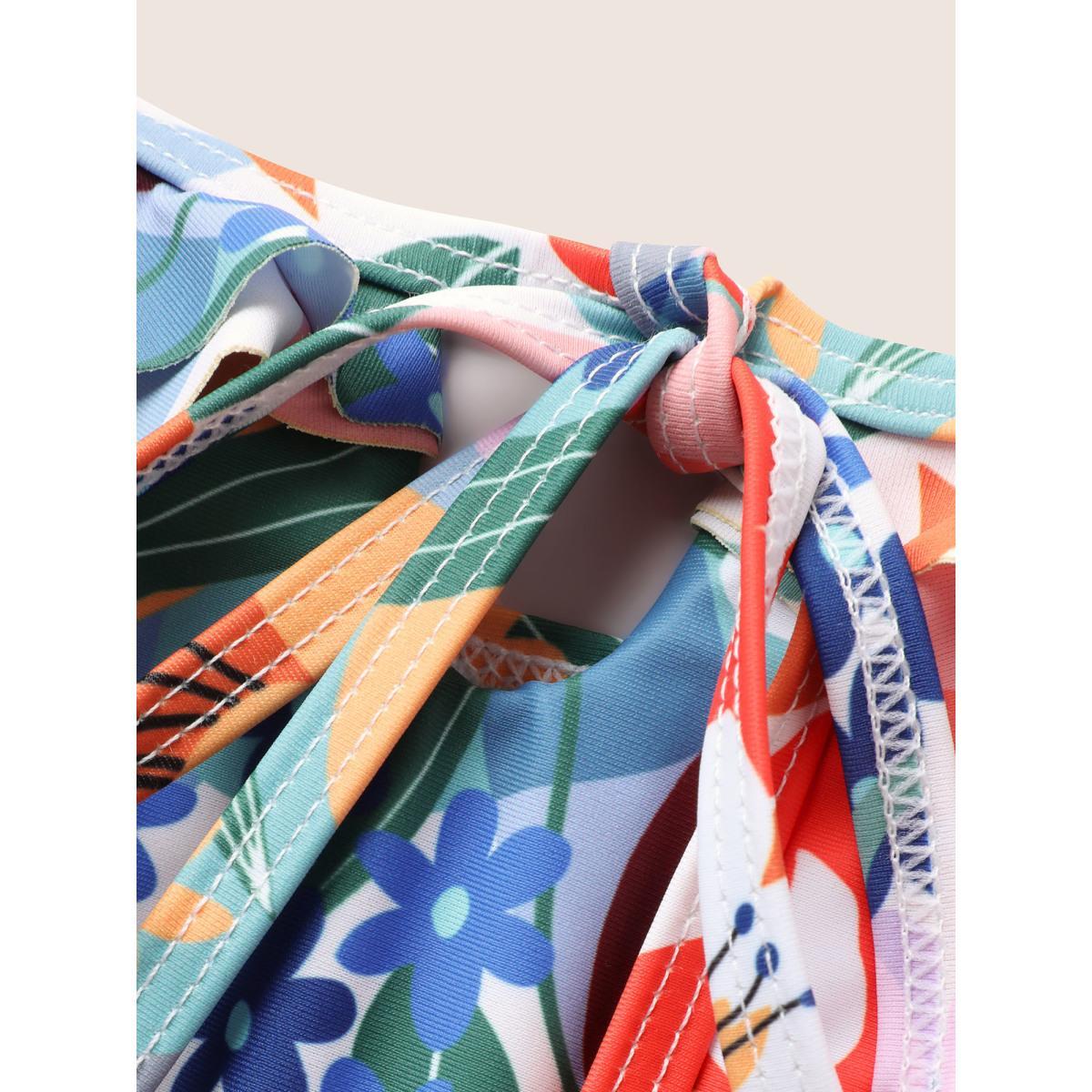 Plus Size Floral Tie Knot Ruffle Trim One Piece Swimsuit Women's Swimwear Multicolor Beach Tie knot Curve Bathing Suits High stretch One Pieces BloomChic 14-16/1X Product Image