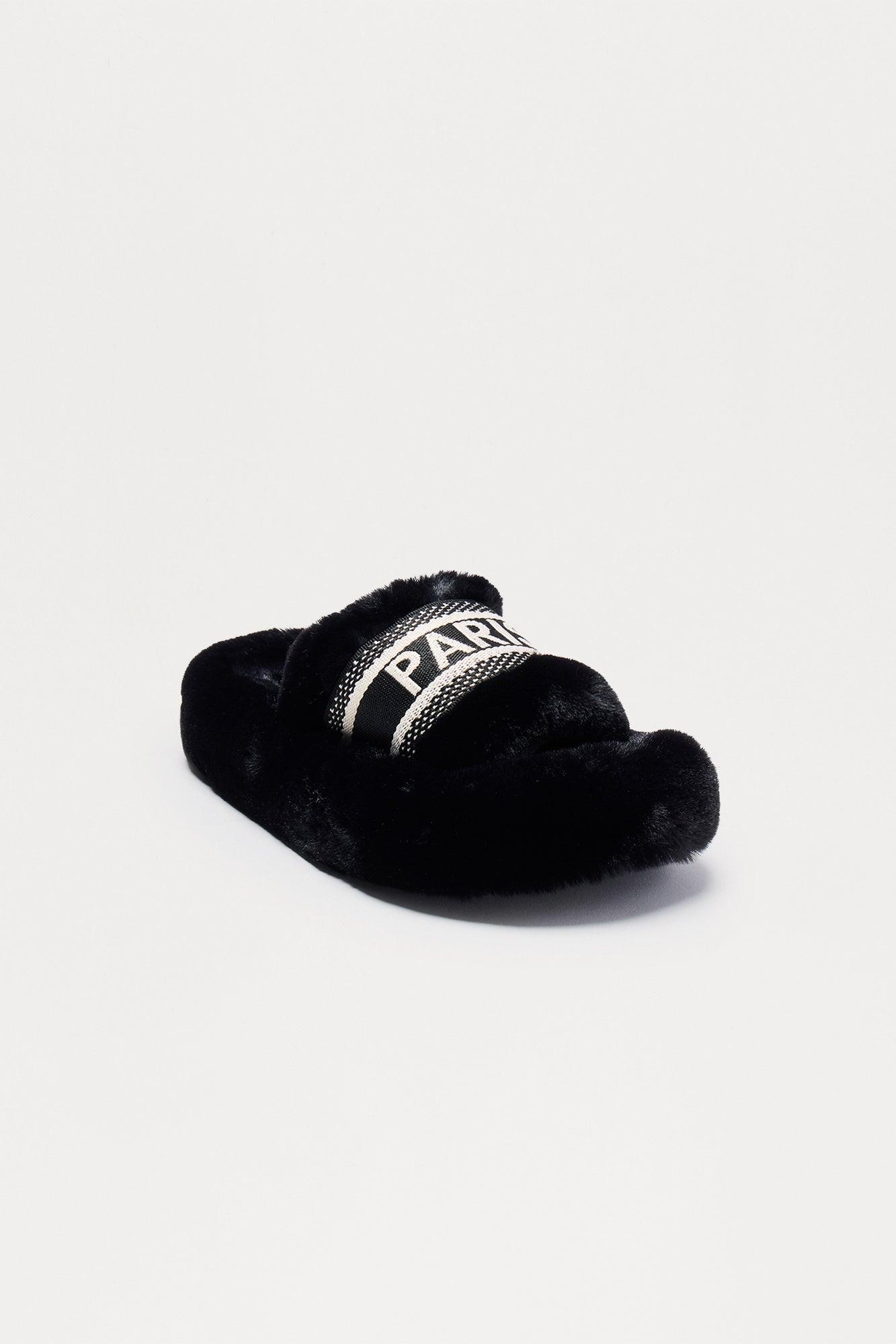 Witty Faux Fur Slippers - Black Product Image