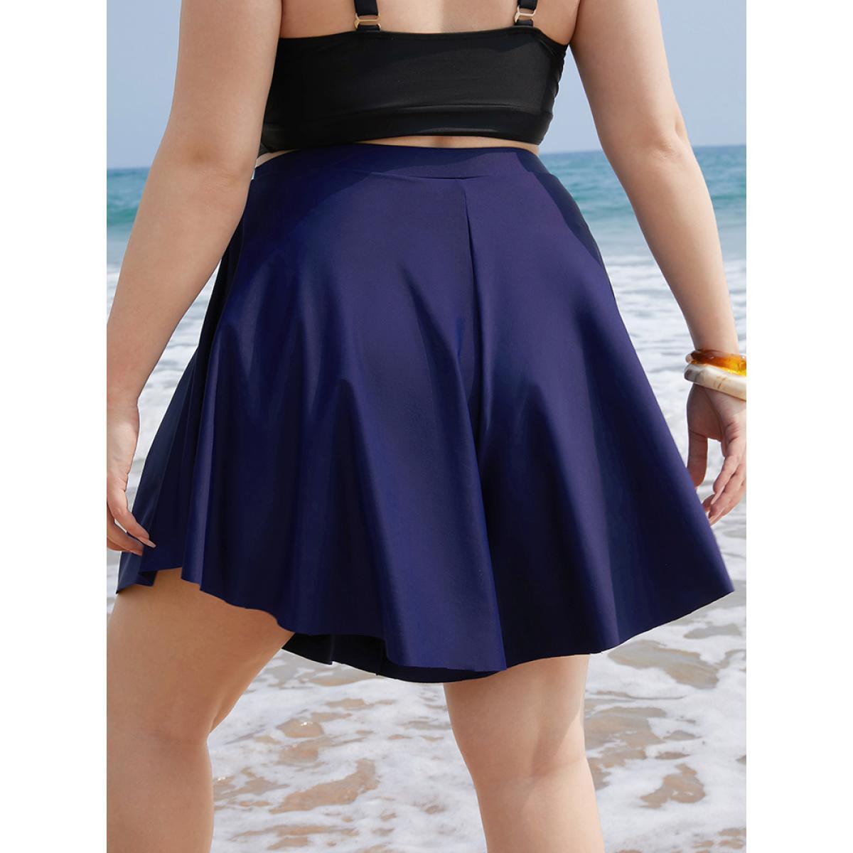 Plus Size Plain Loose High Waist Swim Shorts Women's Swimwear Indigo Vacation Plain High stretch High Rise Curve Swim Bottoms BloomChic 22-24/3X Product Image