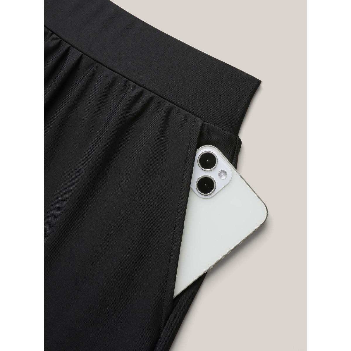 Plus Size Spliced Webbed Pockets Swim Bottoms Women's Swimwear Black Beach Gathered High stretch Bodycon High Rise Slanted pocket Curve Swim Bottoms BloomChic 30/6X Product Image