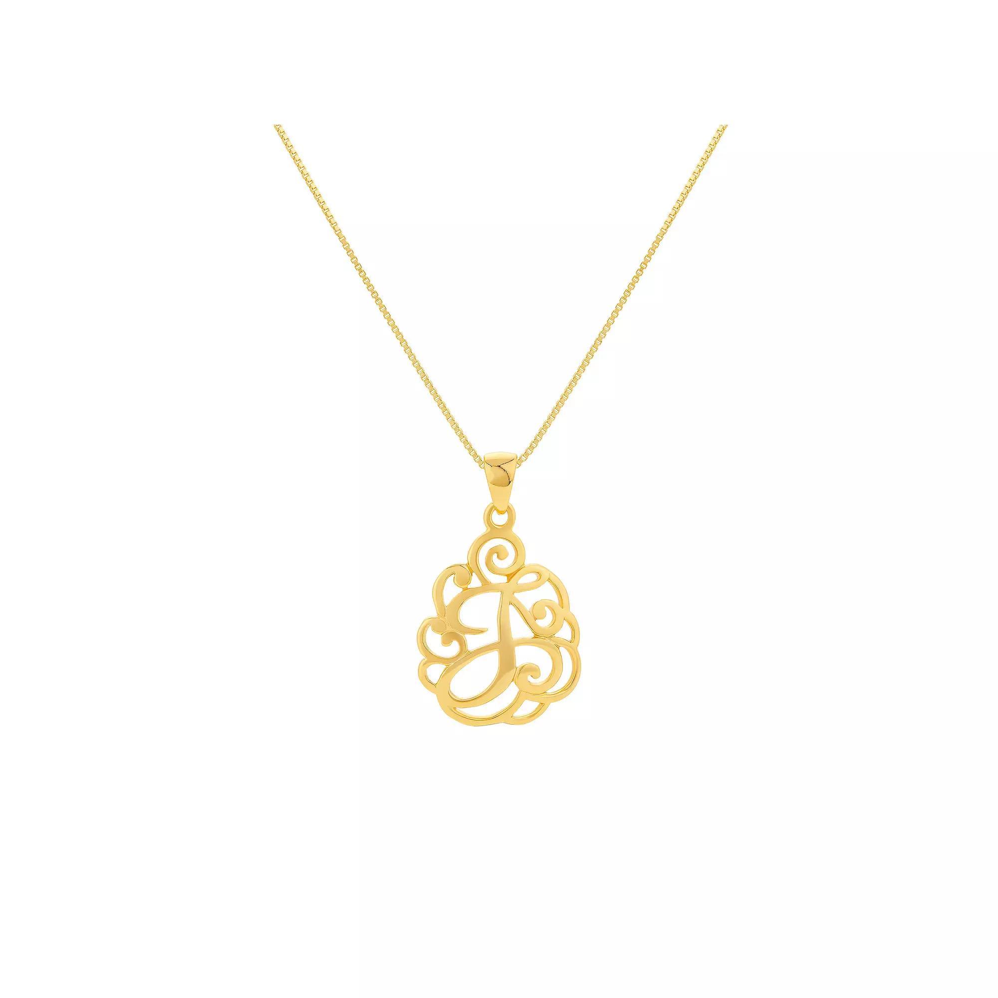 PRIMROSE Sterling Silver Monogram Initial Pendant Necklace, Women's, Size: 18", Gold Tone T Product Image