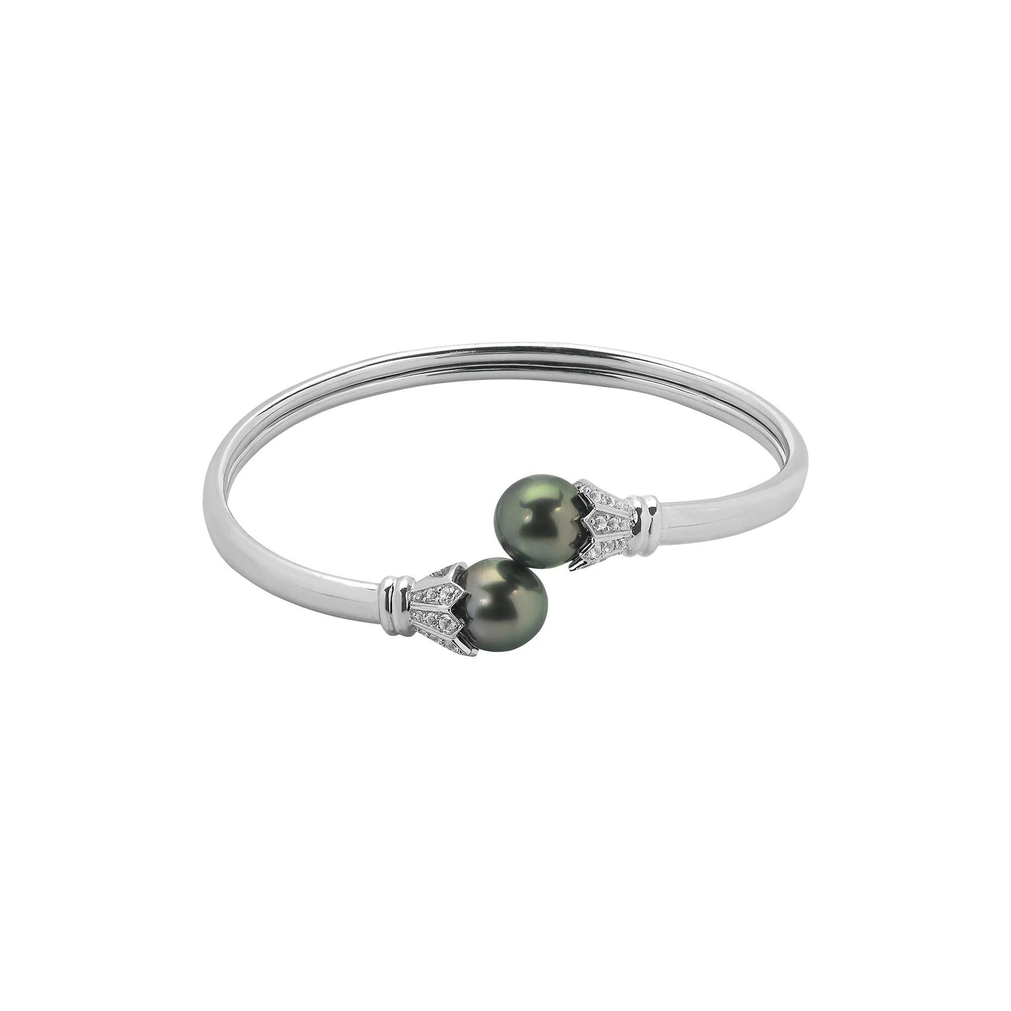 PearLustre by Imperial Tahitian Cultured Pearl & White Topaz Sterling Silver Bangle Bracelet, Womens, Black Product Image