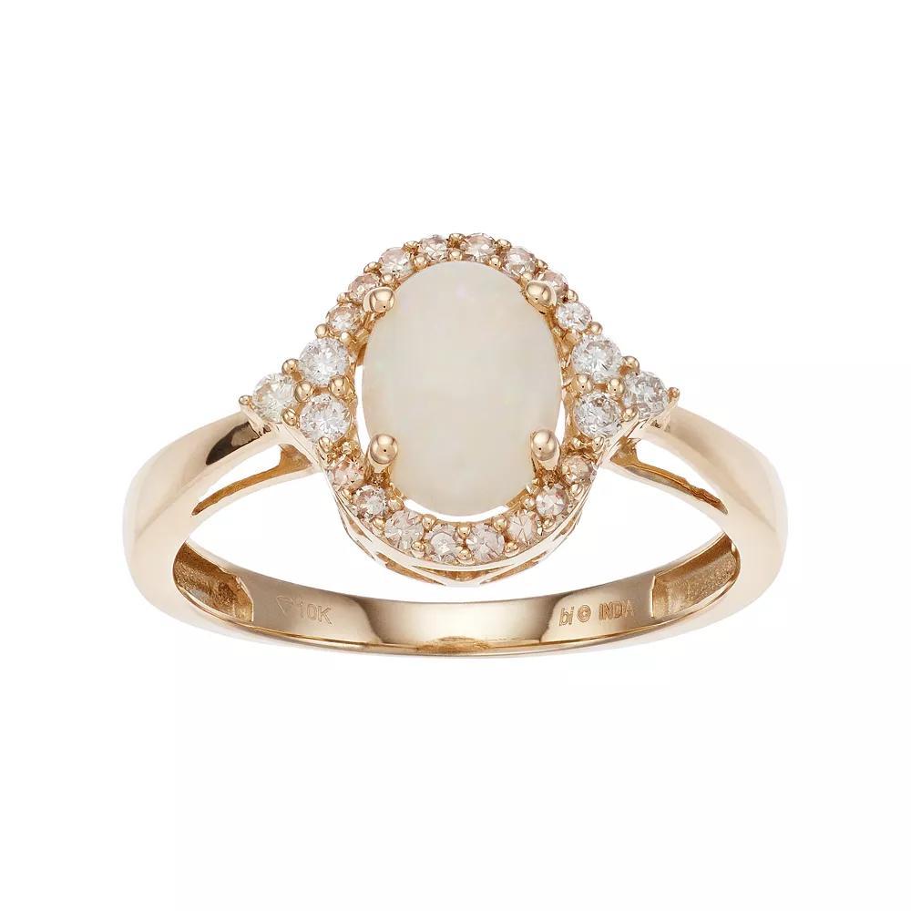 Gemminded 10k Gold Opal & 1/6 Carat T.W. Diamond Oval Halo Ring, Women's, Size: 8 Product Image