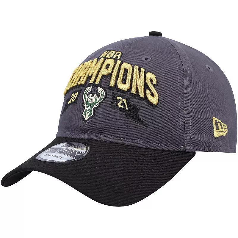 Mens New Era Gray/Black Milwaukee Bucks Champs Replica 9TWENTY Adjustable Hat Product Image