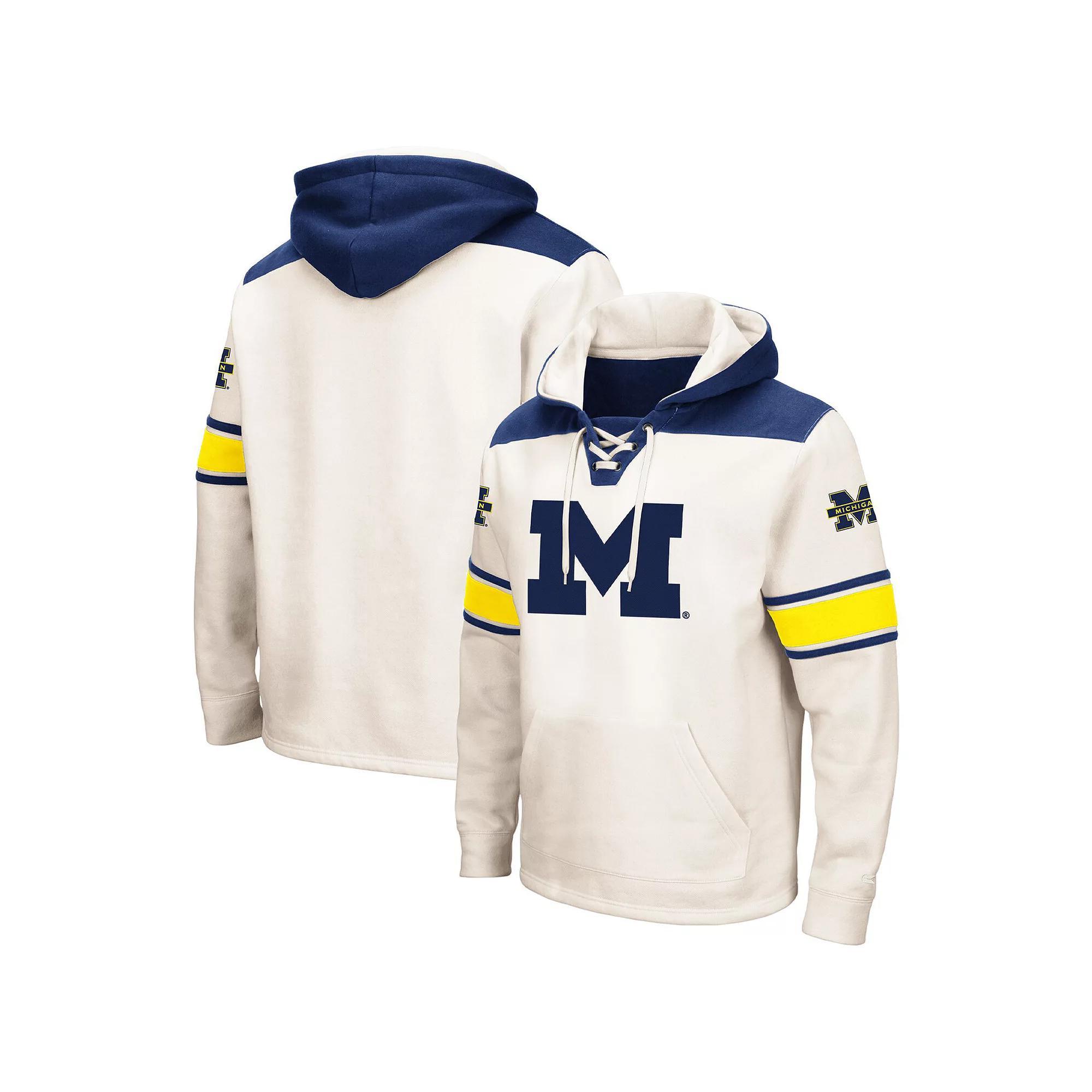 Men's Colosseum Cream Michigan Wolverines Big & Tall Hockey Lace-Up Pullover Hoodie, Size: XLT, Beige Product Image